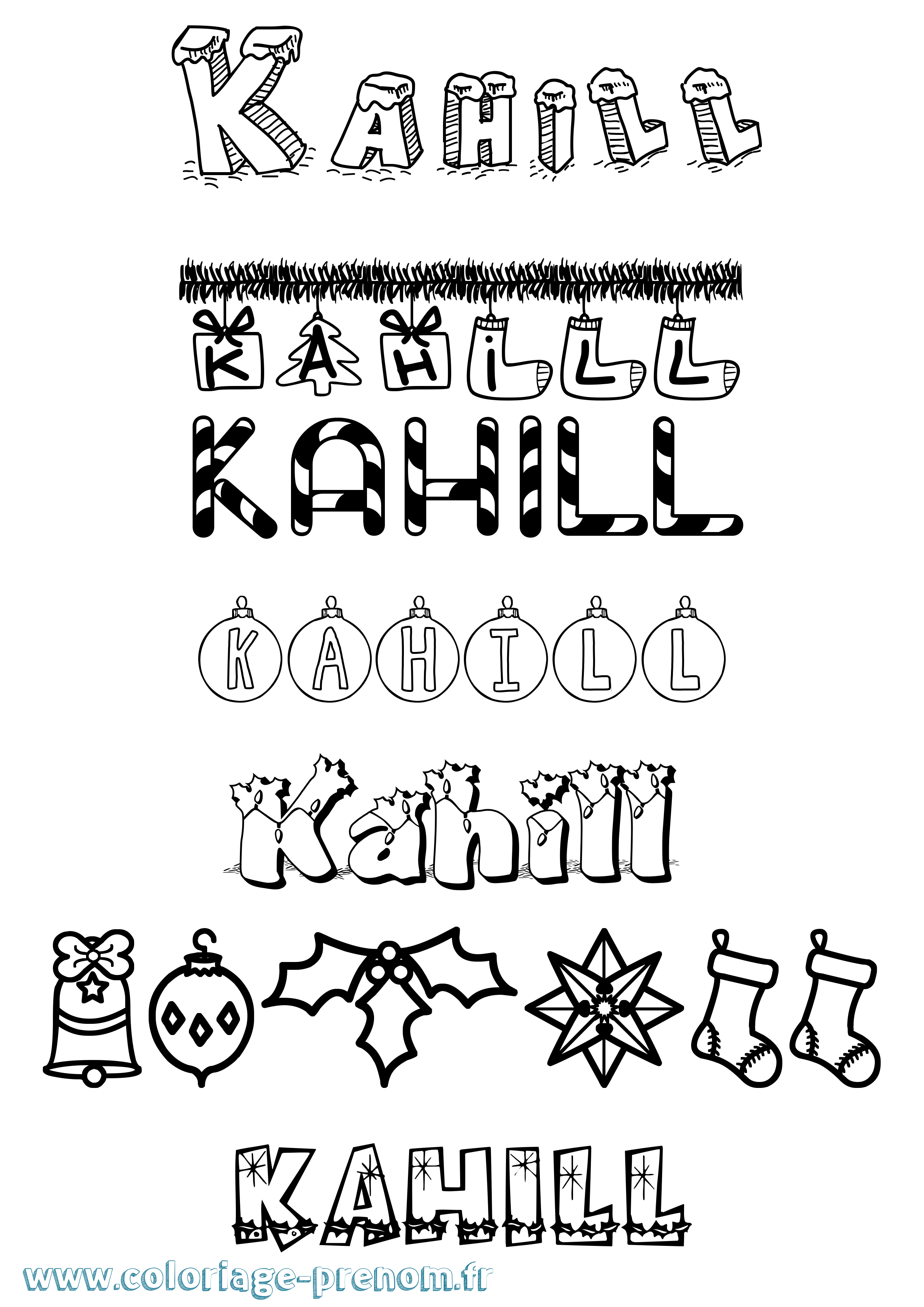 Coloriage prénom Kahill Noël