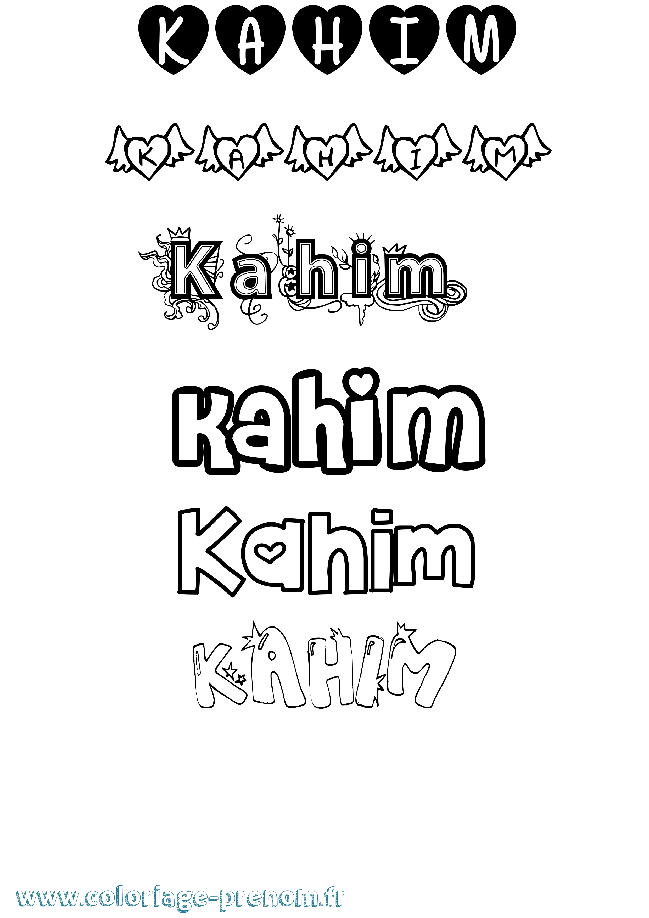 Coloriage prénom Kahim Girly