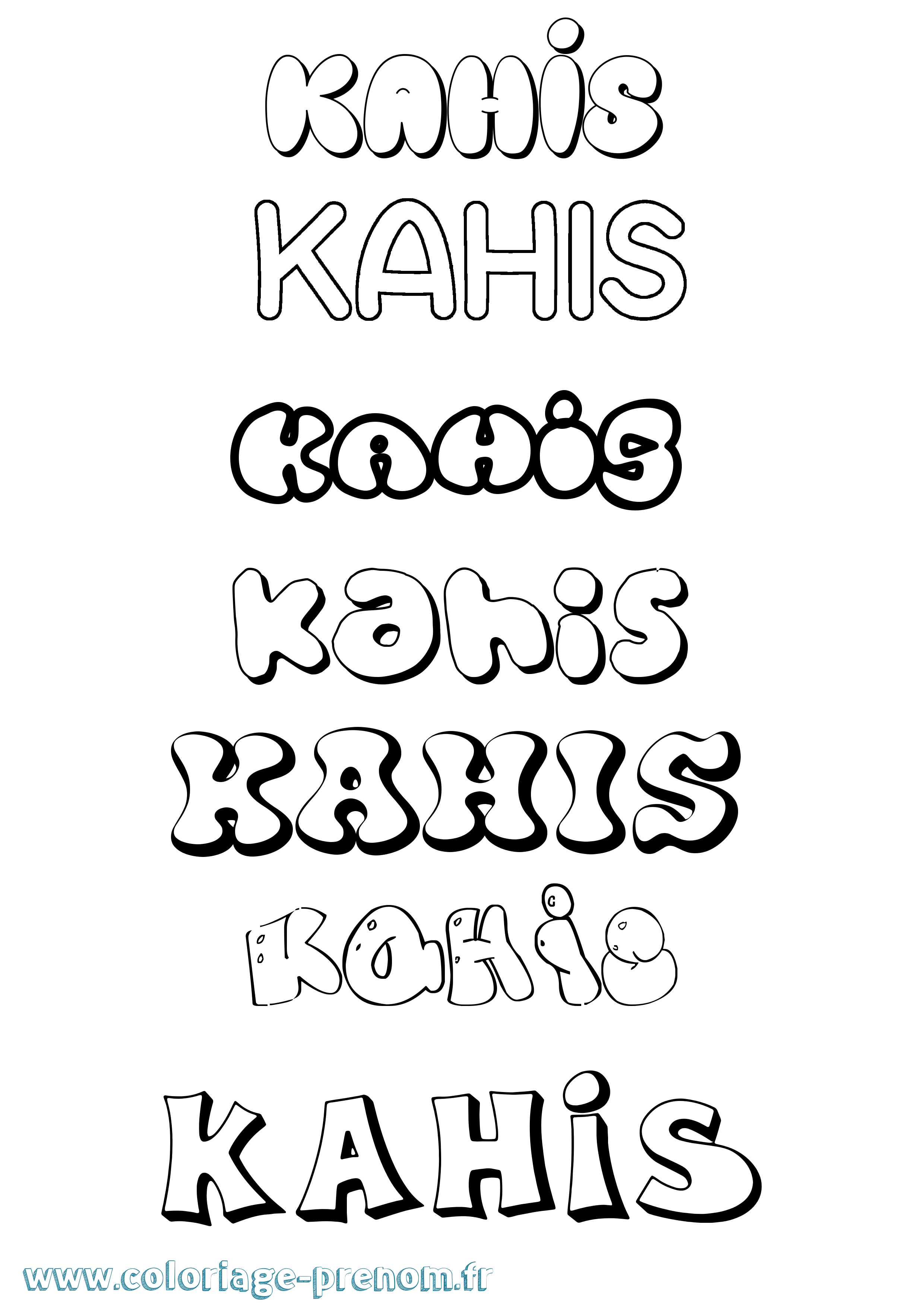 Coloriage prénom Kahis Bubble