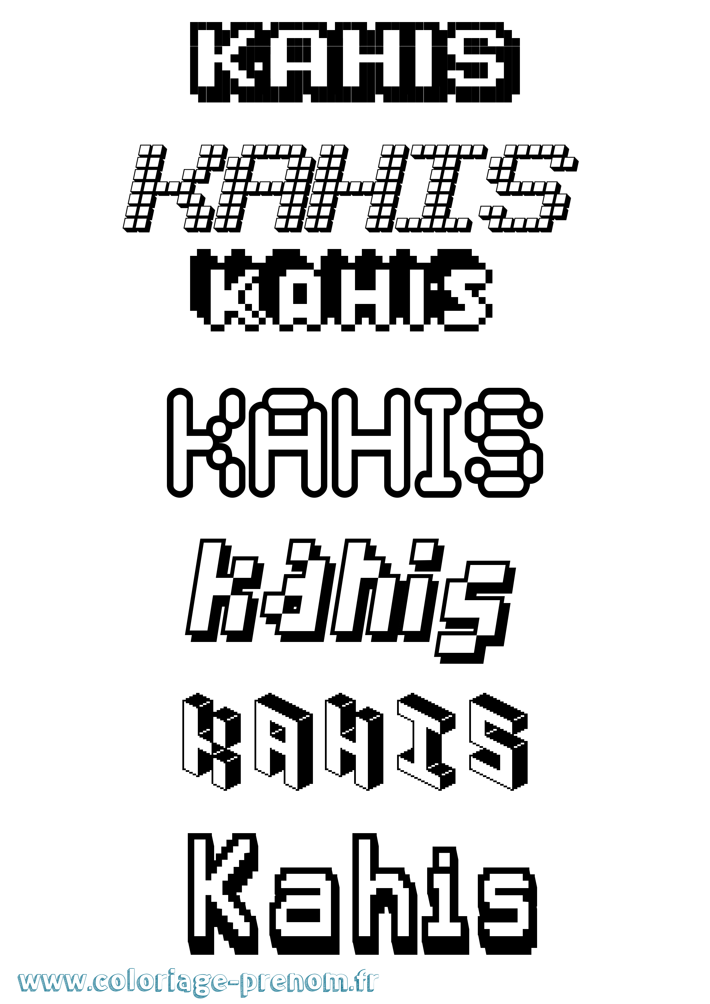 Coloriage prénom Kahis Pixel