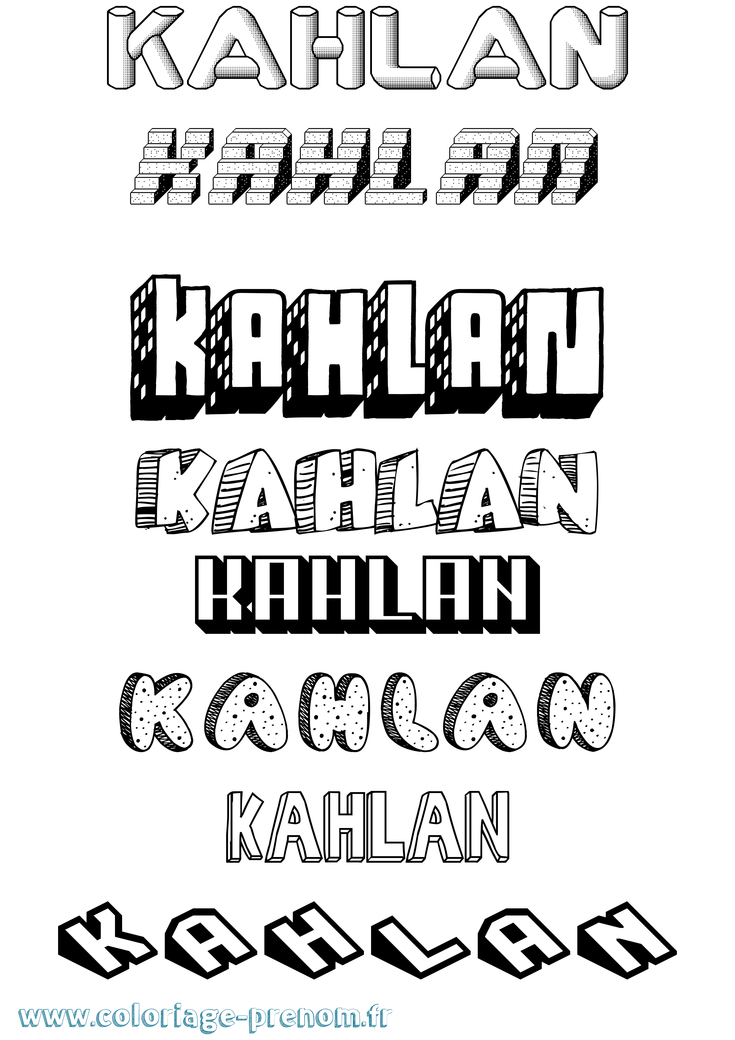 Coloriage prénom Kahlan Effet 3D