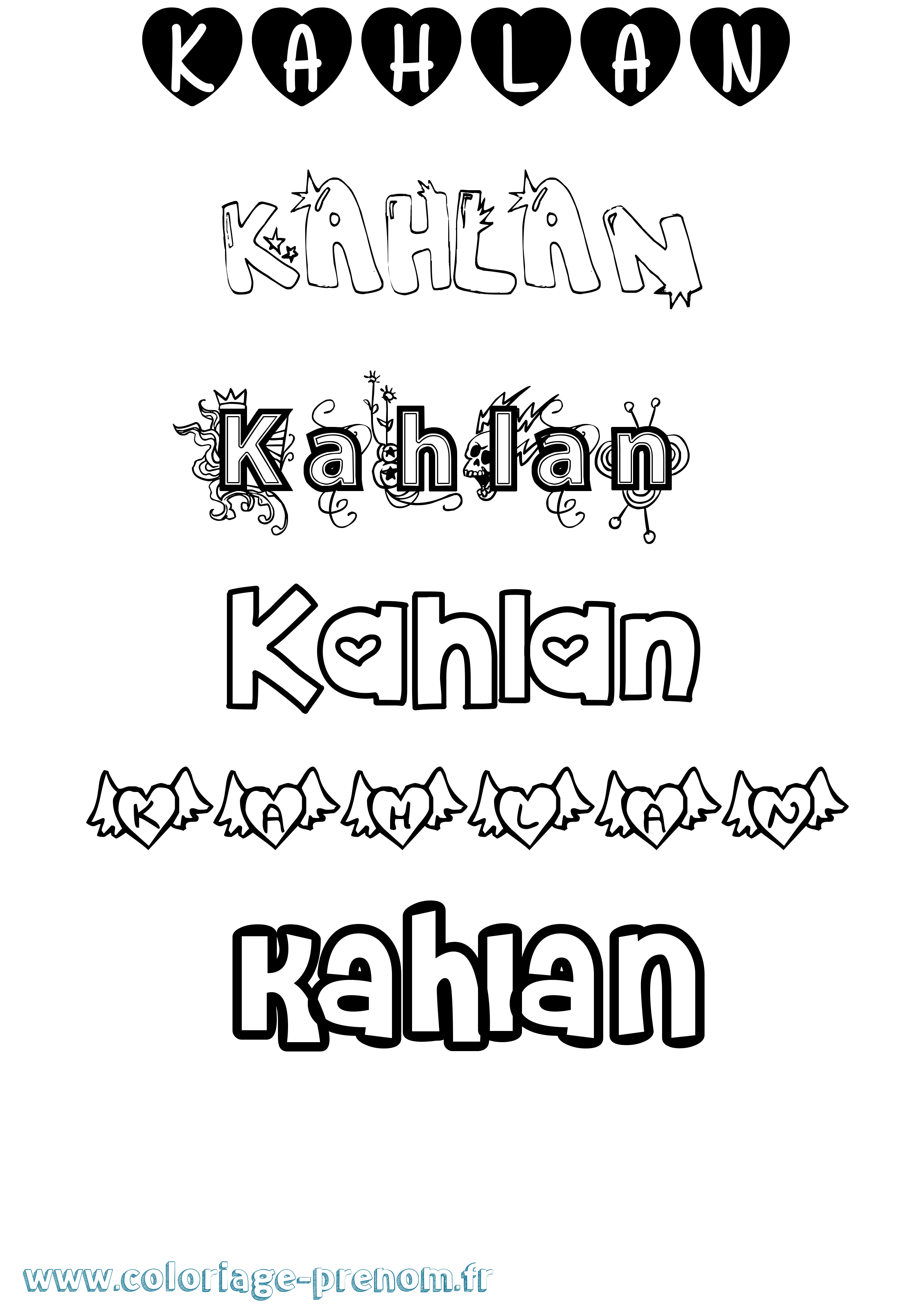 Coloriage prénom Kahlan Girly