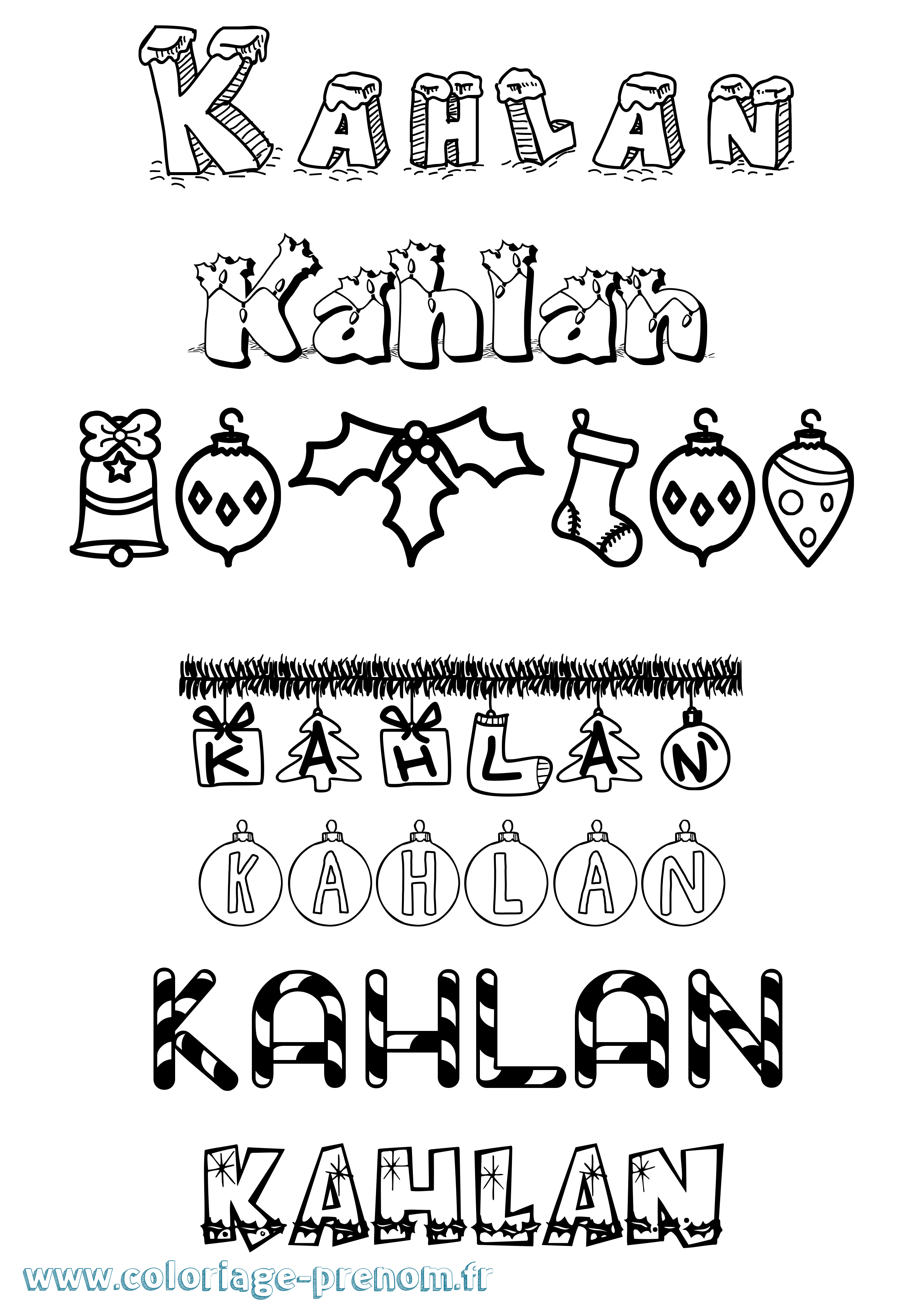 Coloriage prénom Kahlan Noël