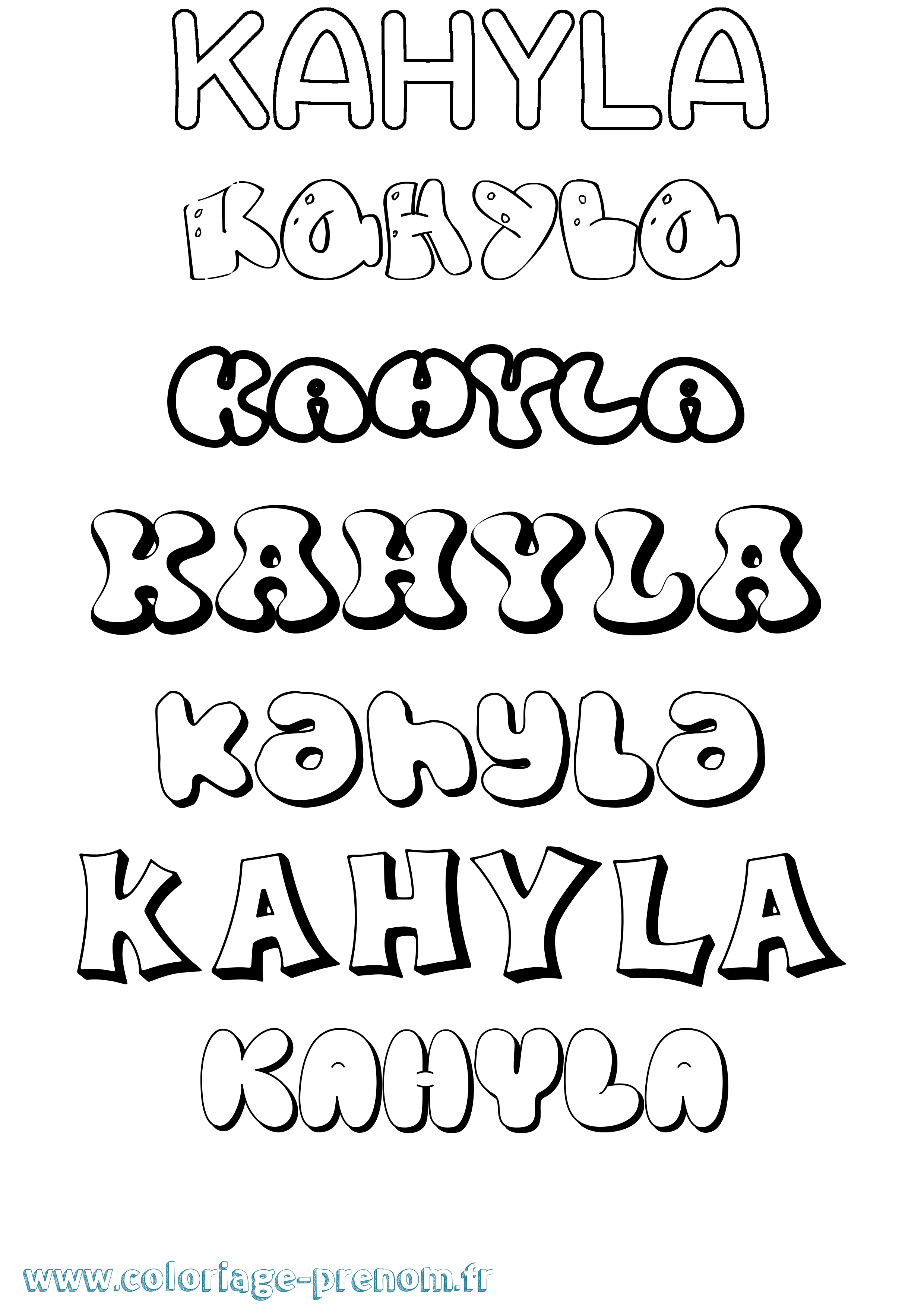 Coloriage prénom Kahyla Bubble