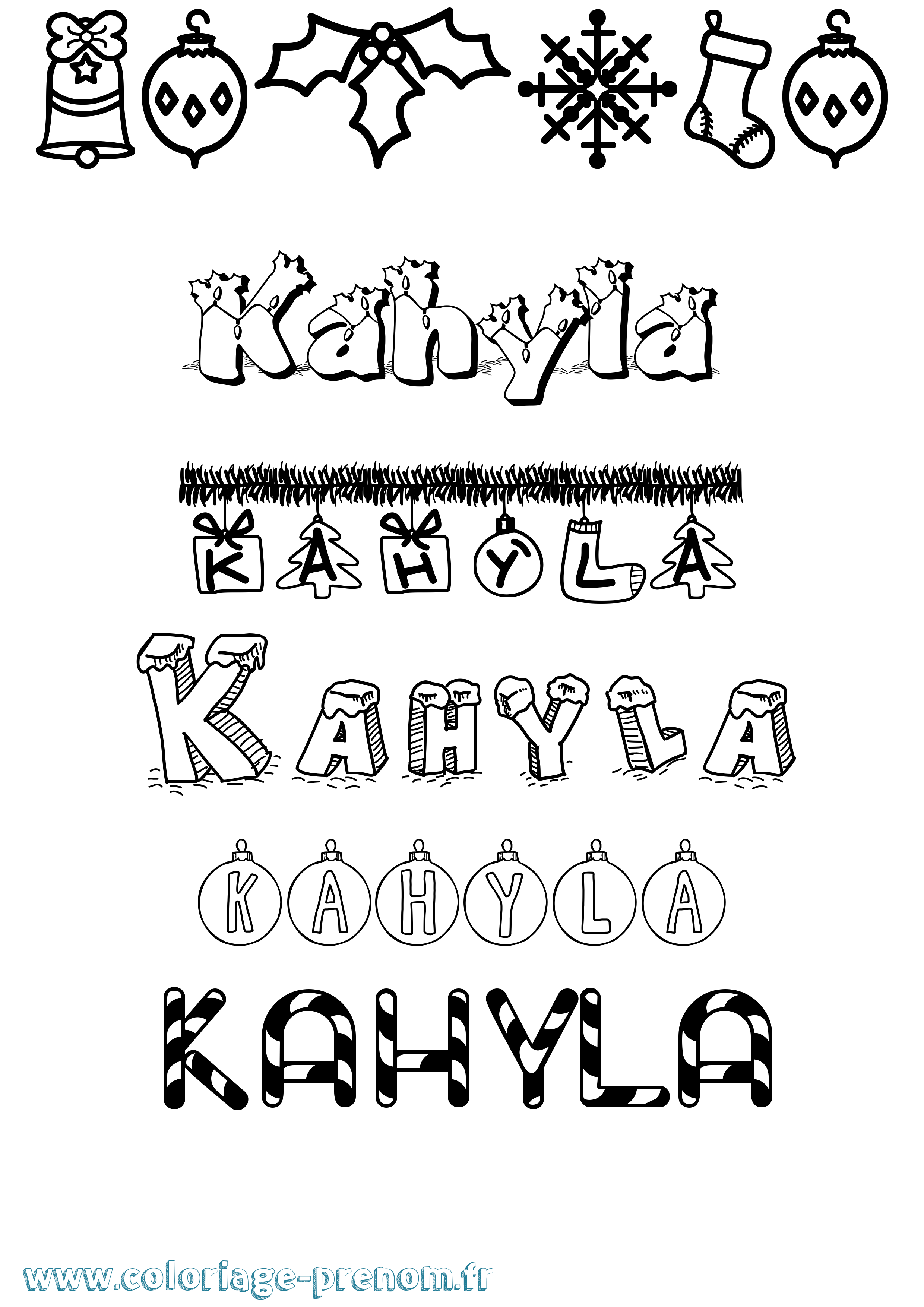 Coloriage prénom Kahyla Noël