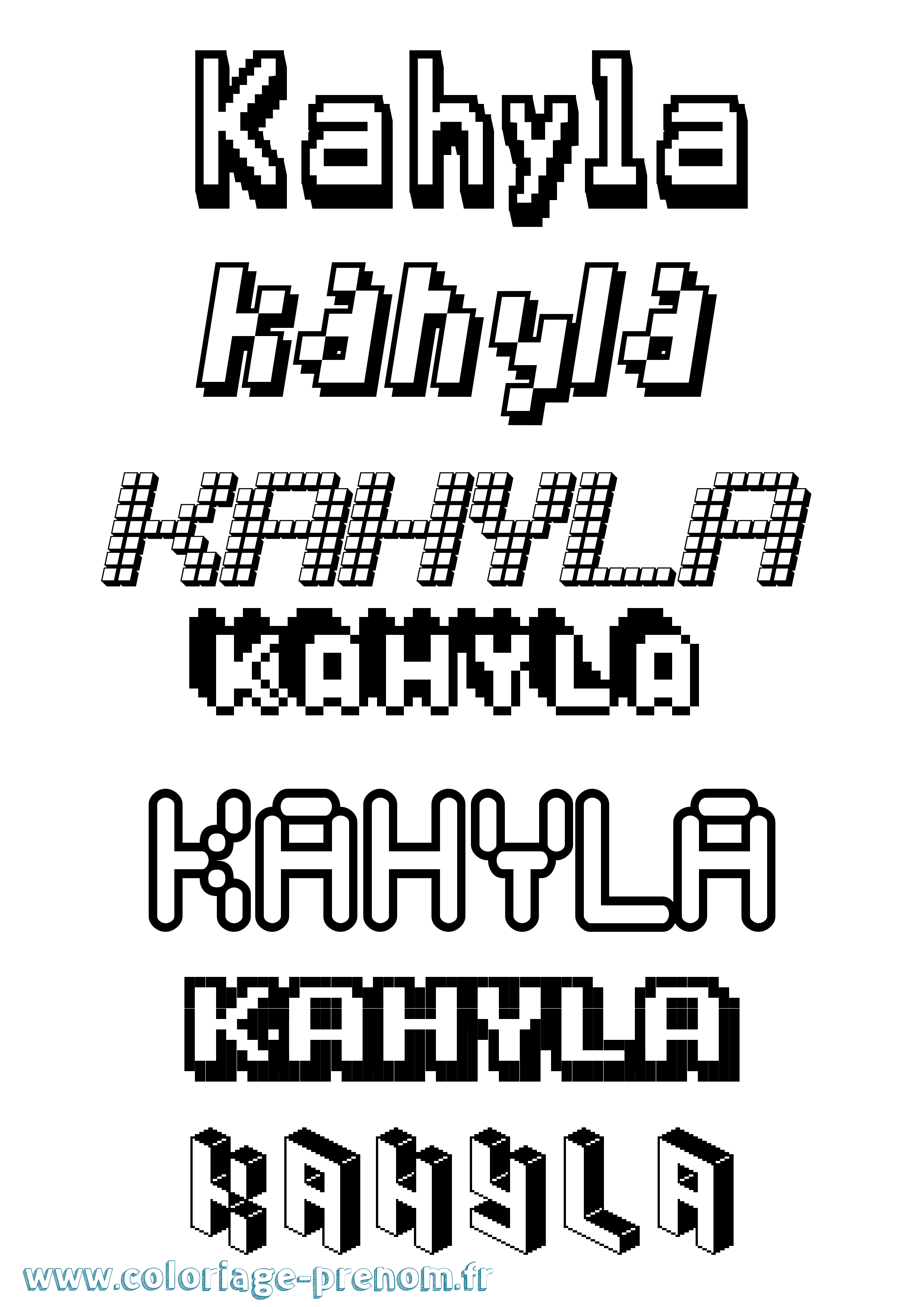 Coloriage prénom Kahyla Pixel