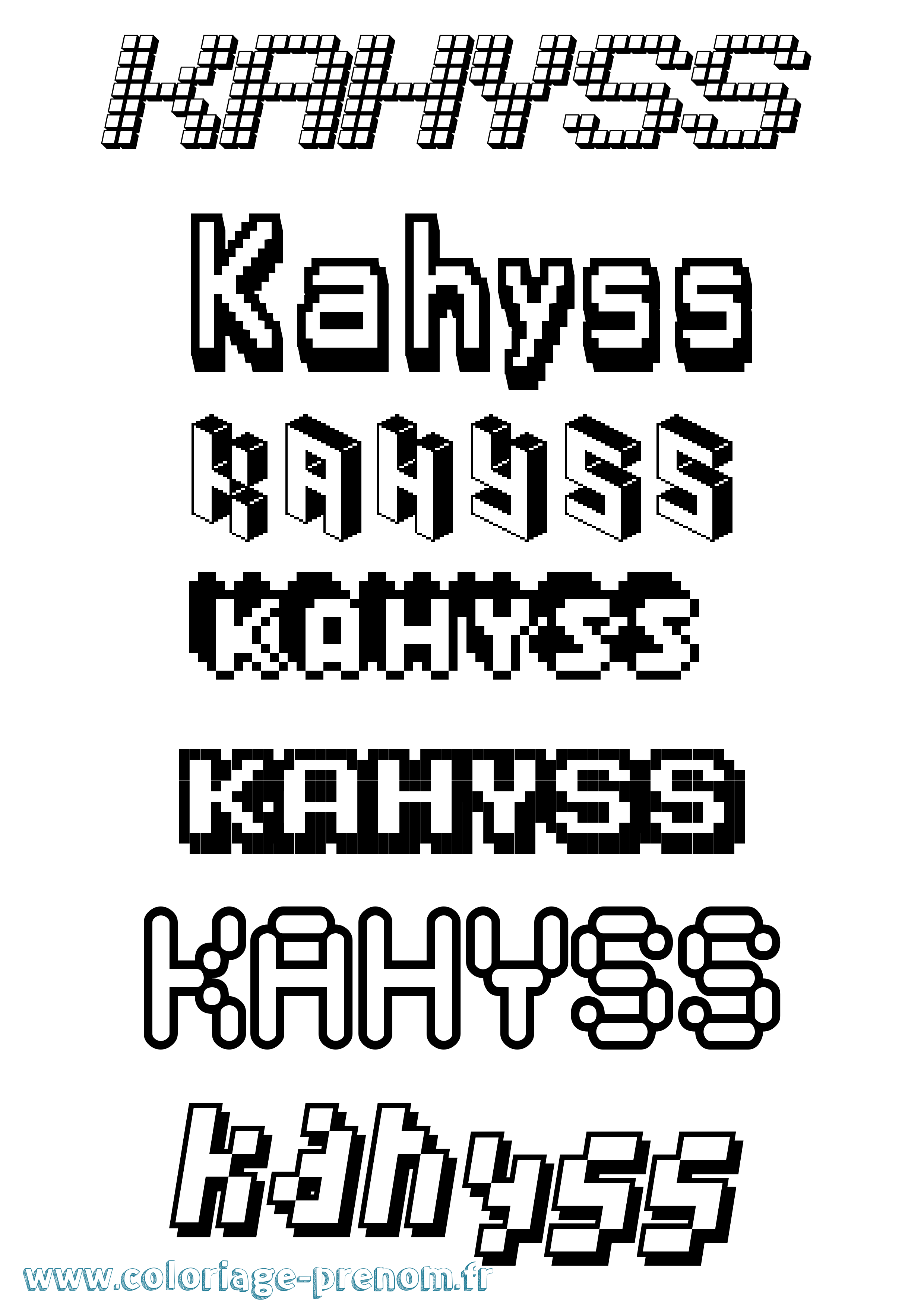 Coloriage prénom Kahyss Pixel