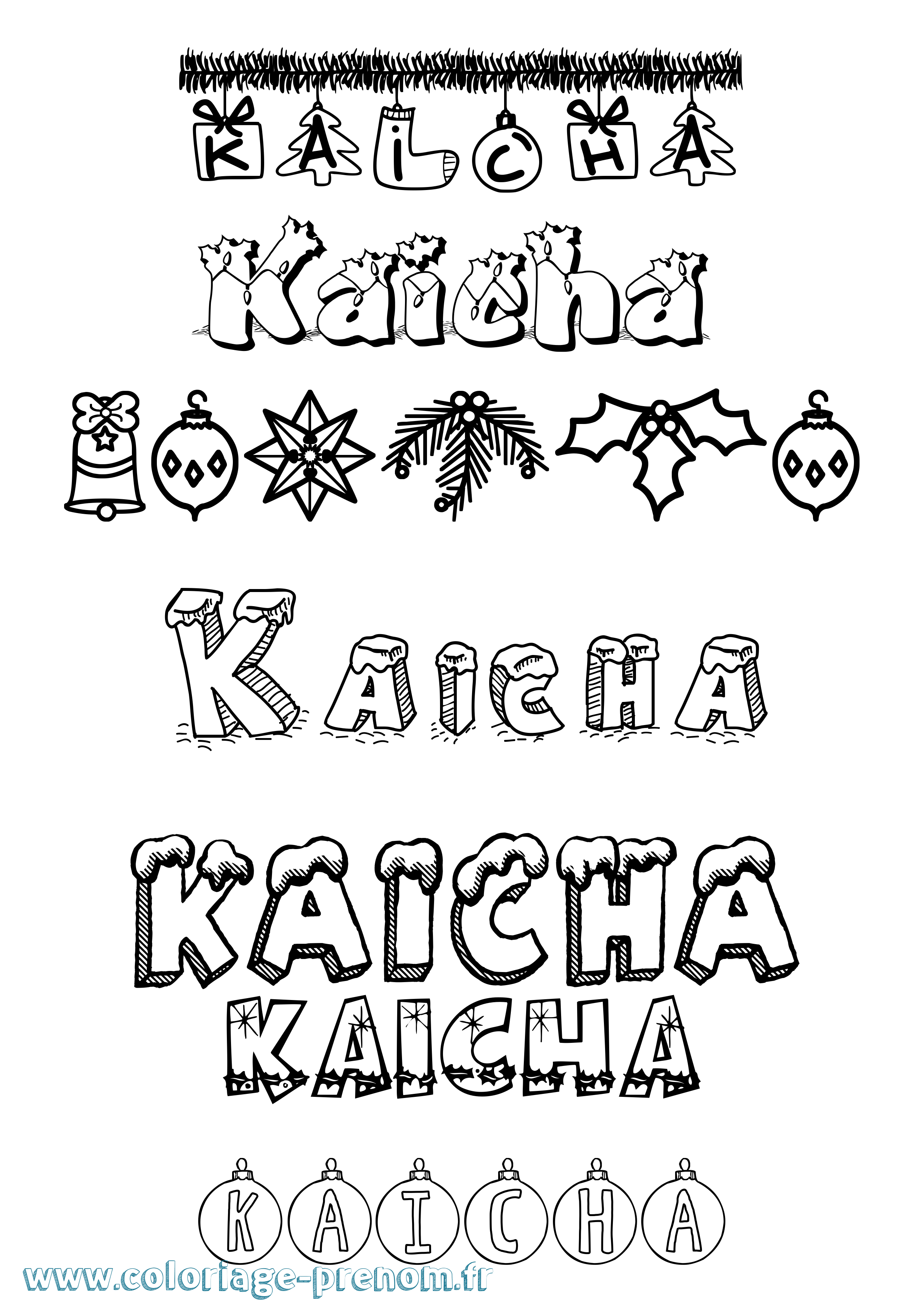 Coloriage prénom Kaicha Noël