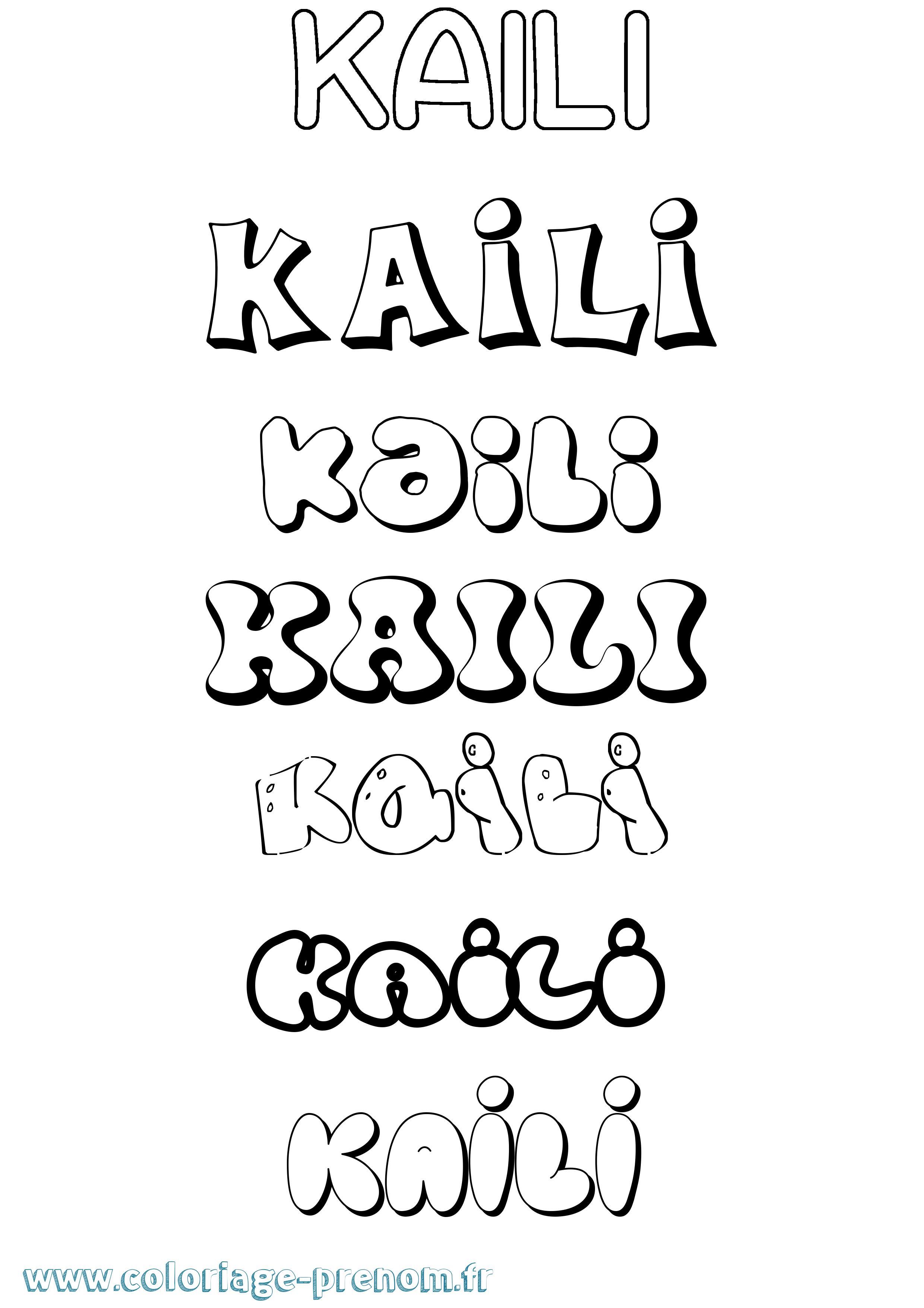 Coloriage prénom Kaili Bubble