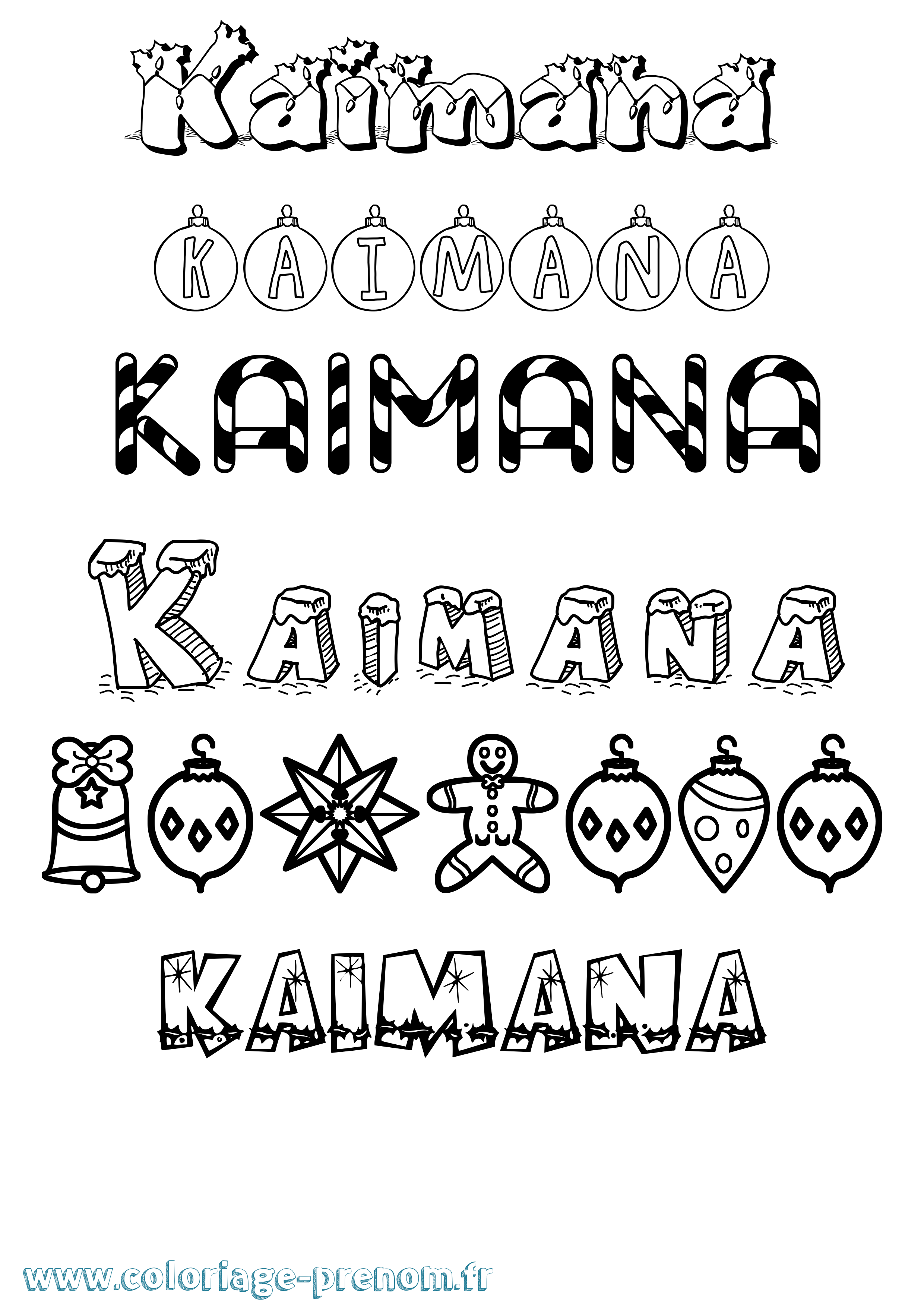 Coloriage prénom Kaimana Noël