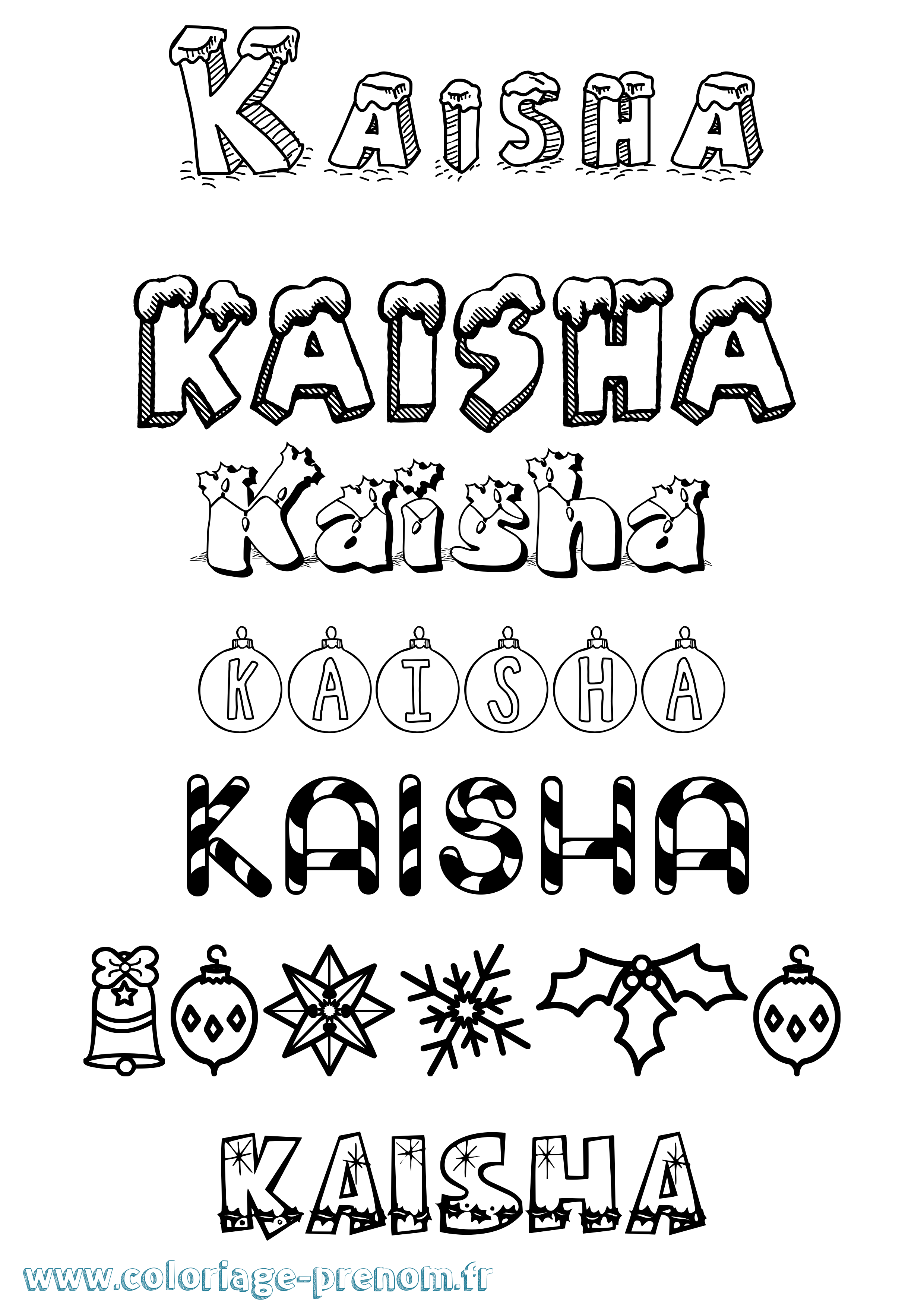 Coloriage prénom Kaisha Noël