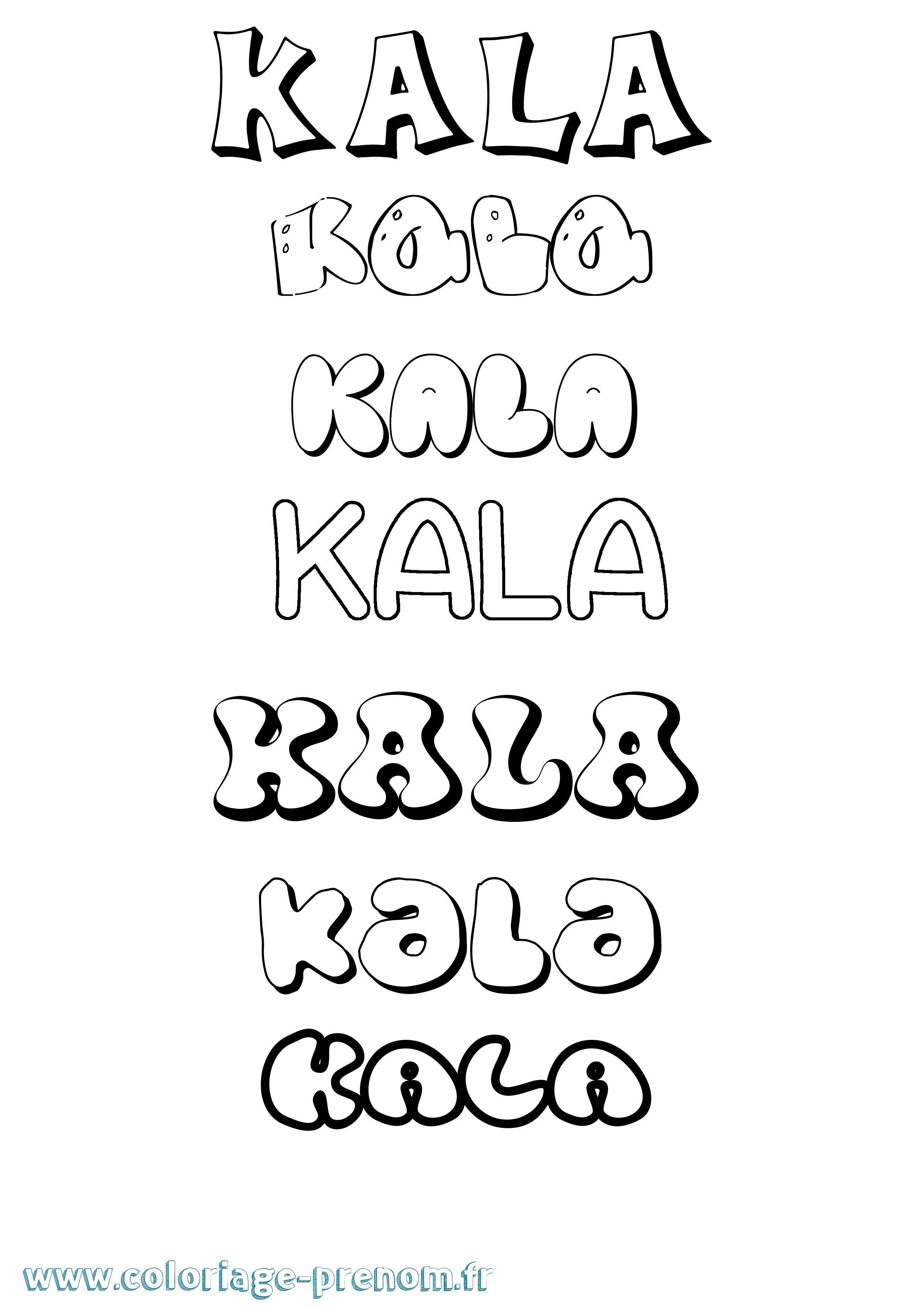 Coloriage prénom Kala Bubble