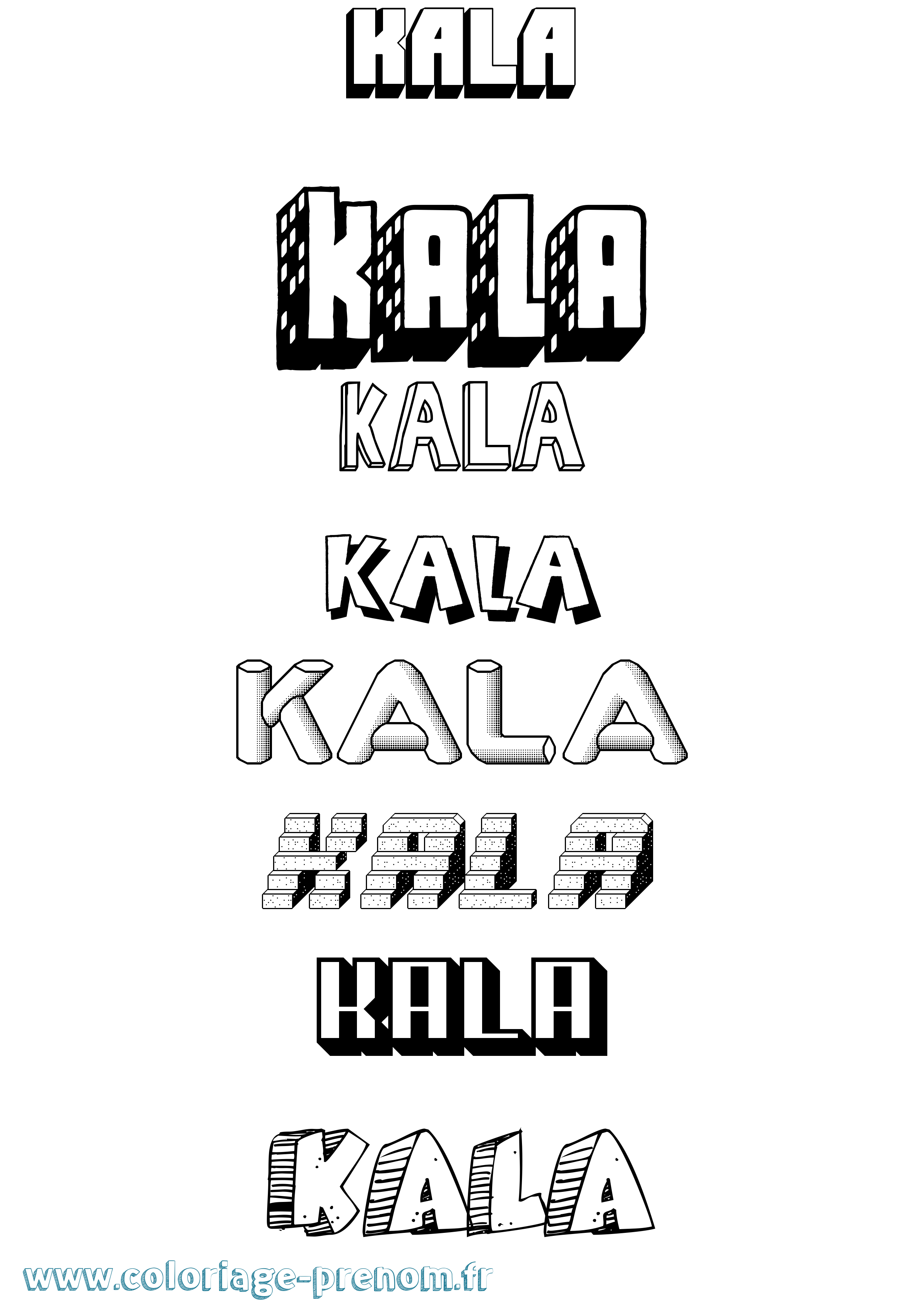Coloriage prénom Kala Effet 3D