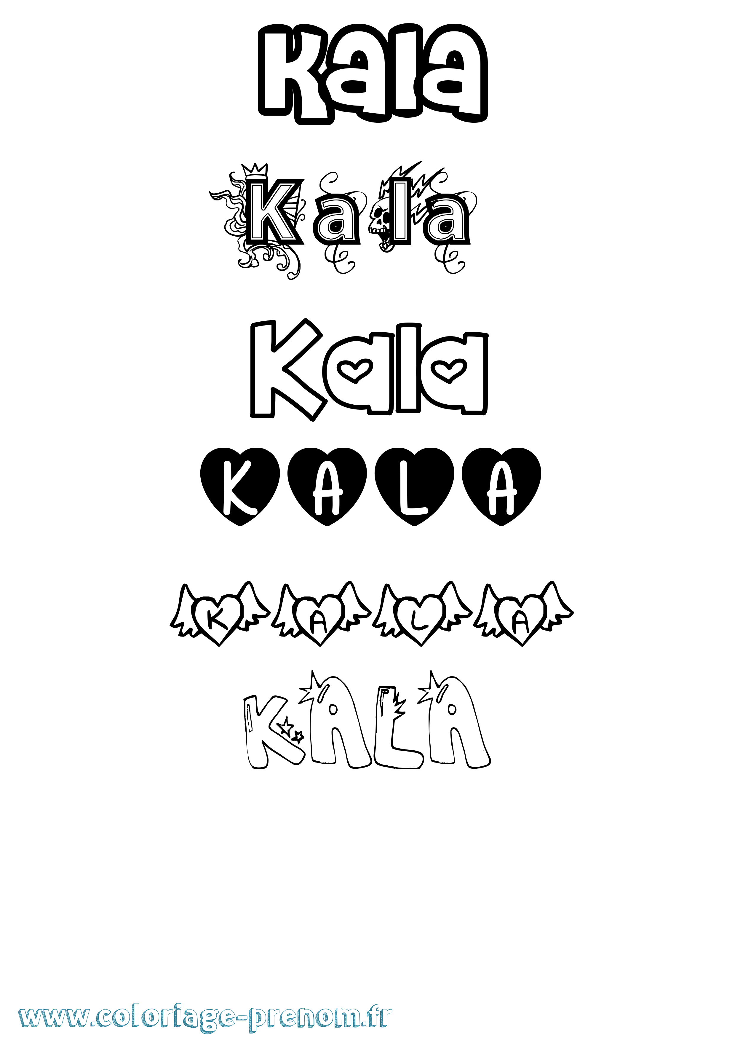 Coloriage prénom Kala Girly