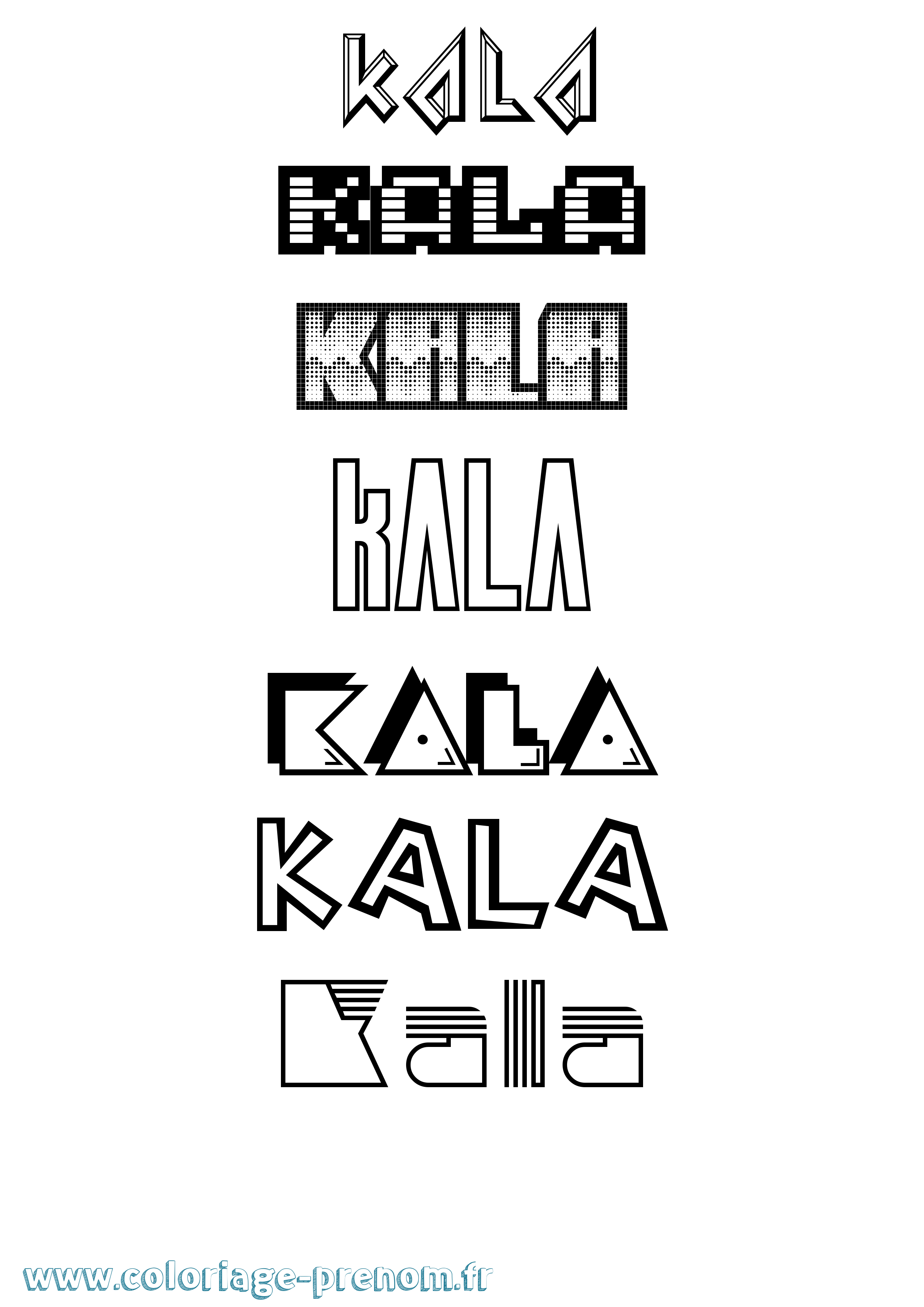 Coloriage prénom Kala Jeux Vidéos