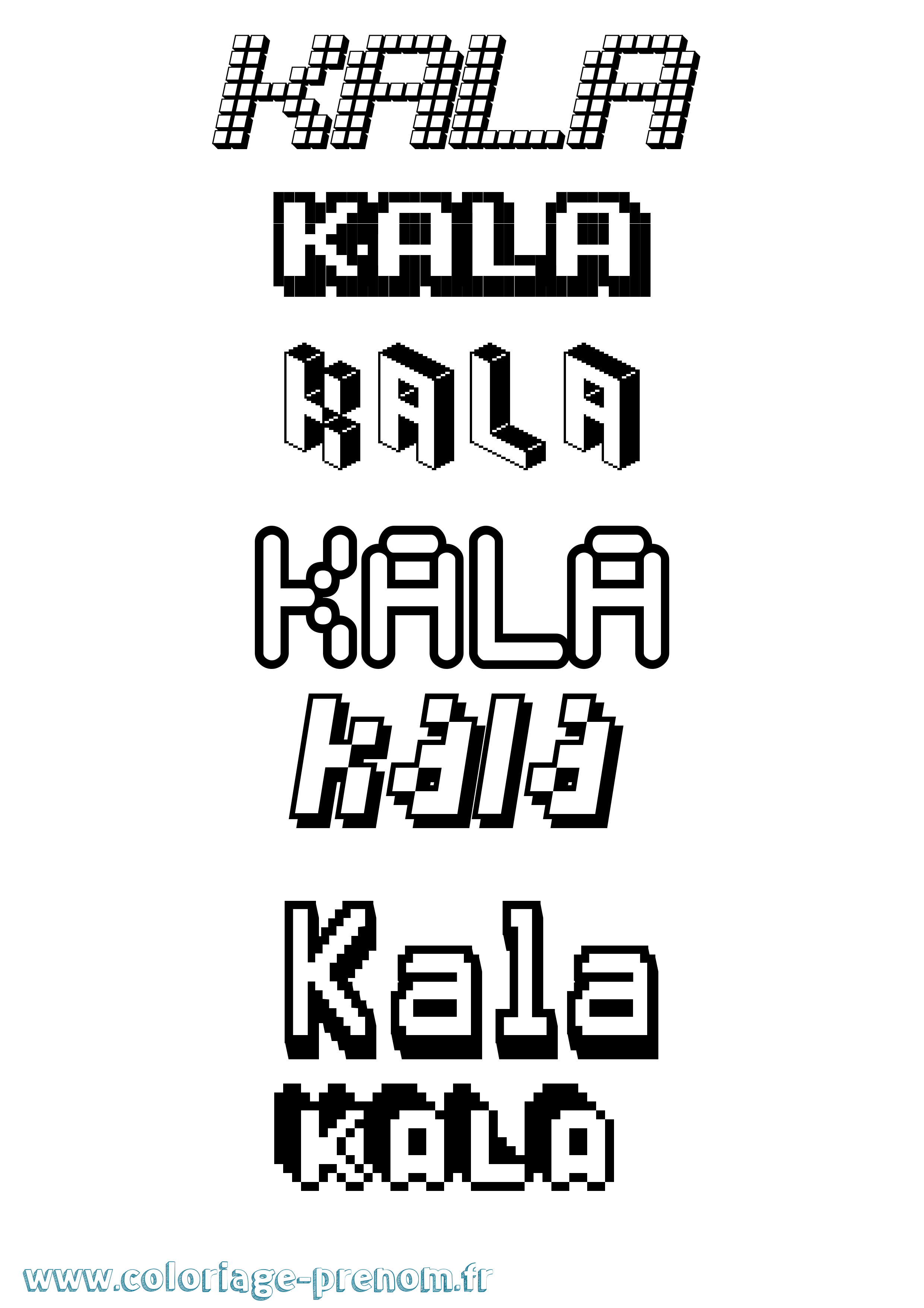Coloriage prénom Kala Pixel