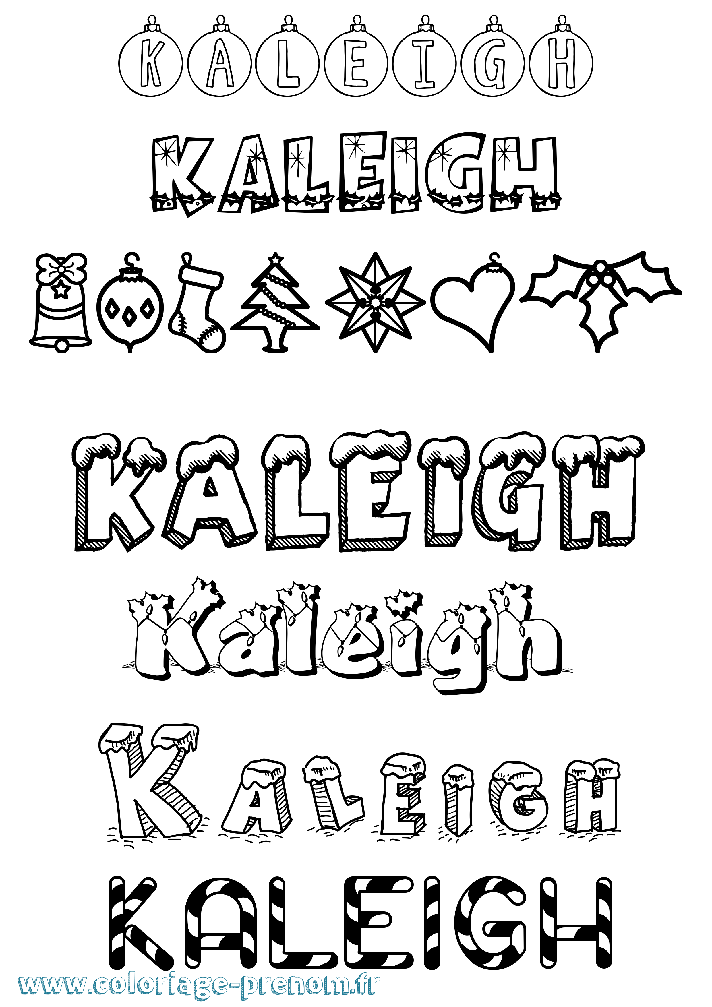 Coloriage prénom Kaleigh Noël