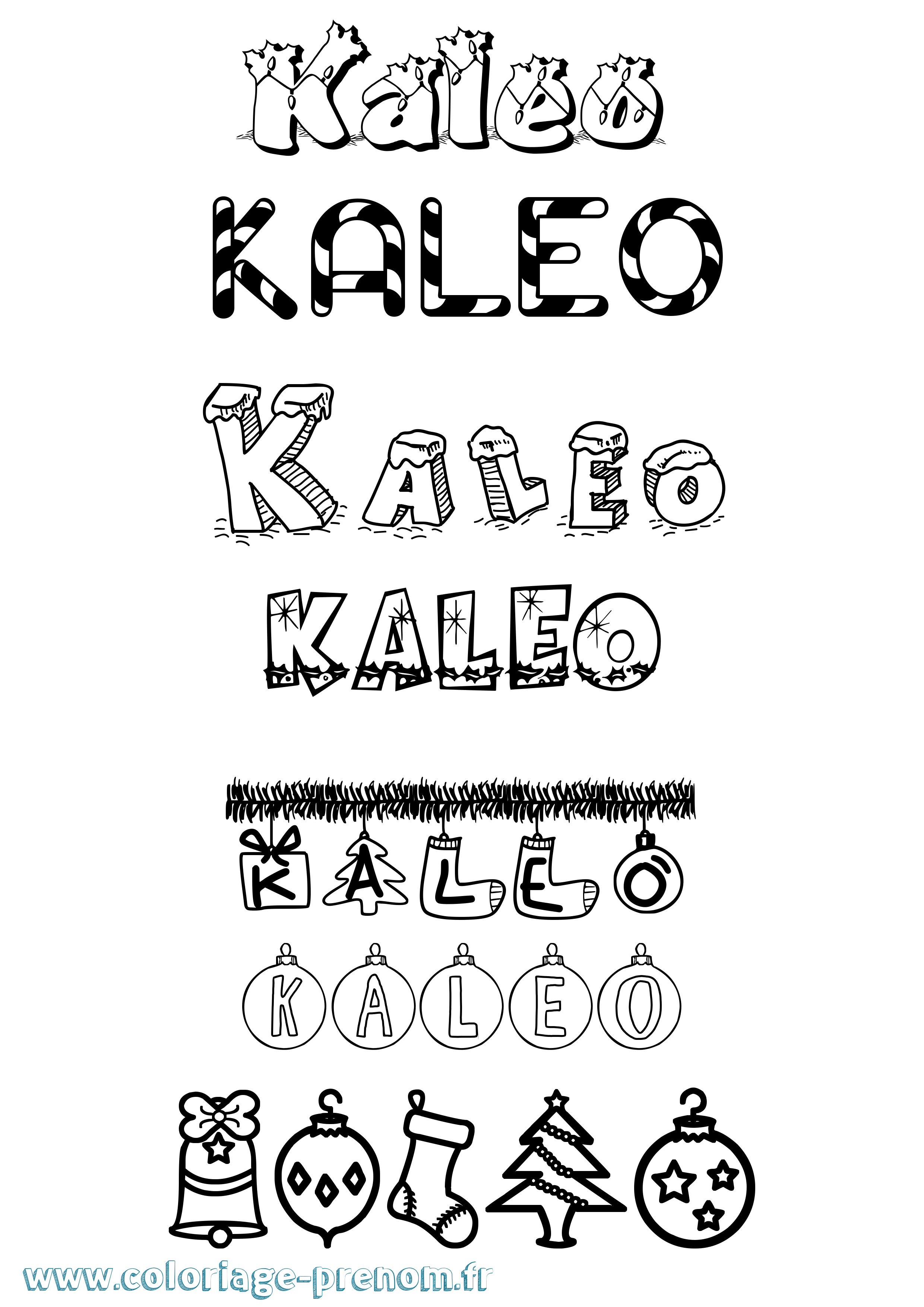 Coloriage prénom Kaleo Noël