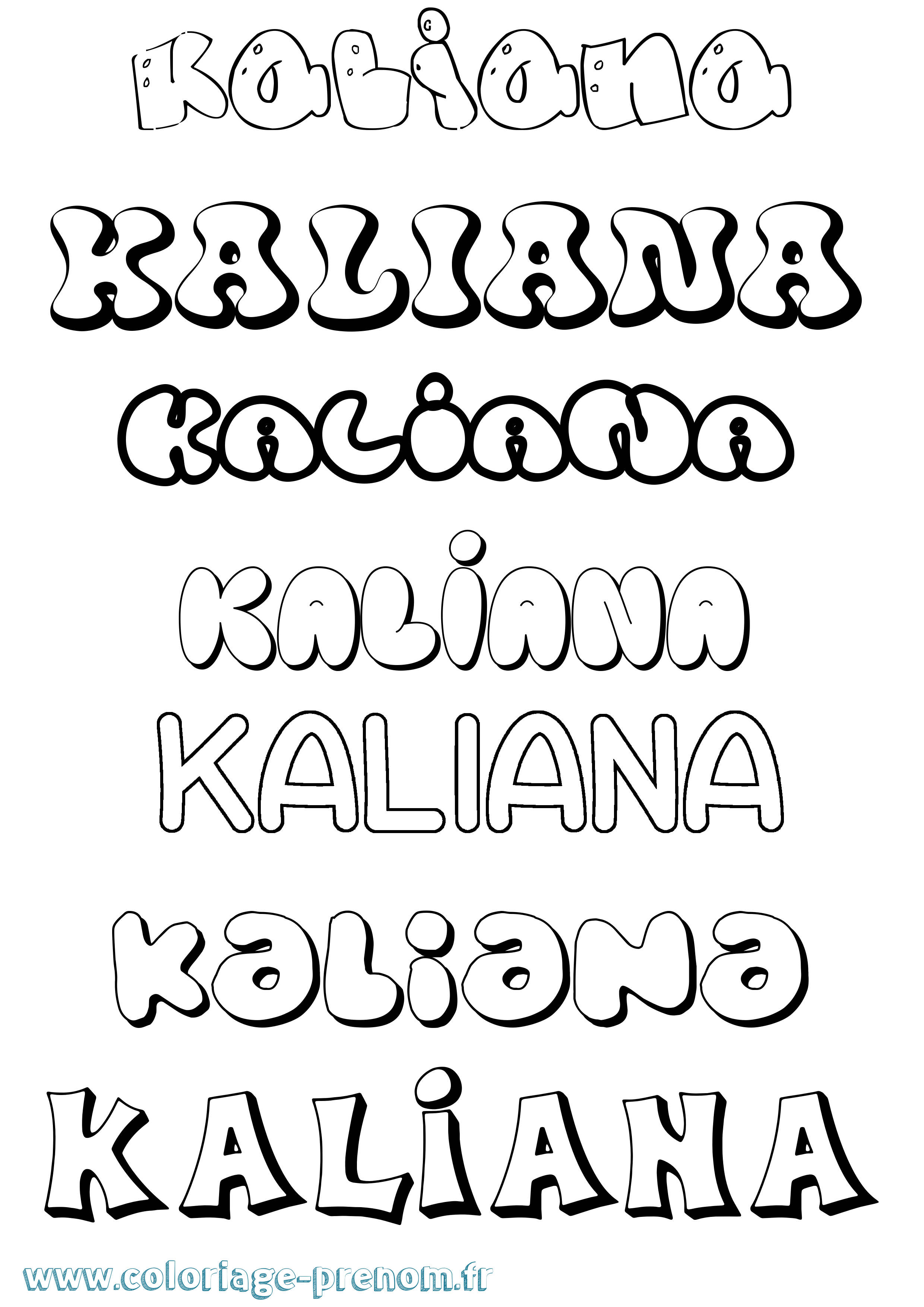 Coloriage prénom Kaliana Bubble