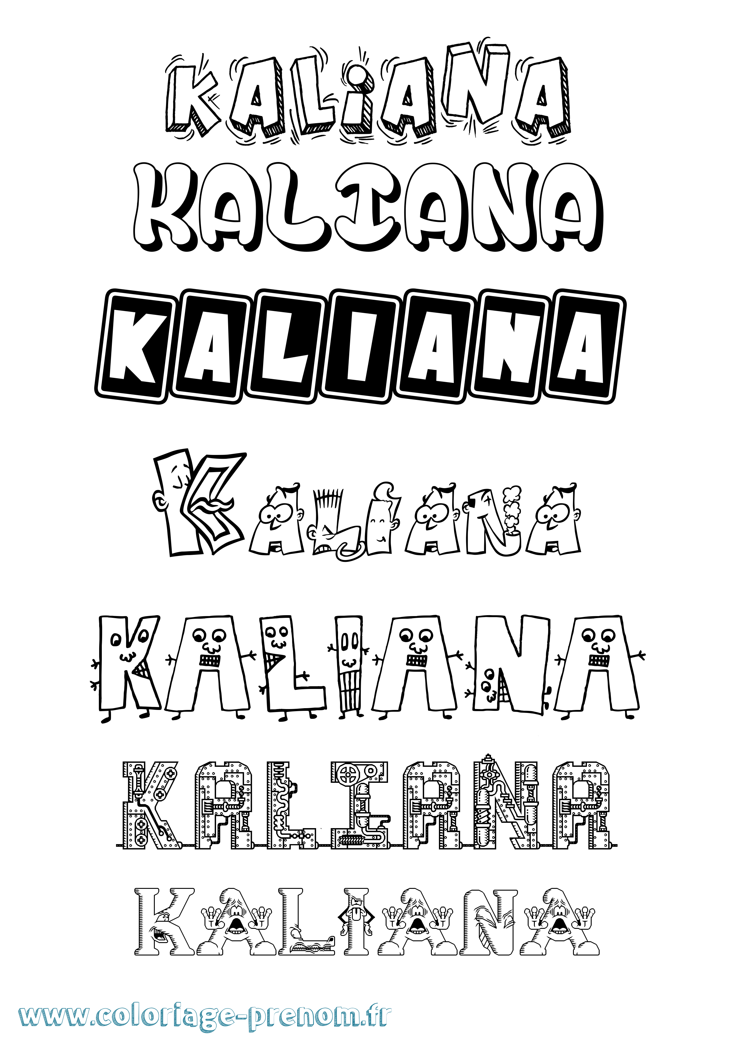 Coloriage prénom Kaliana Fun