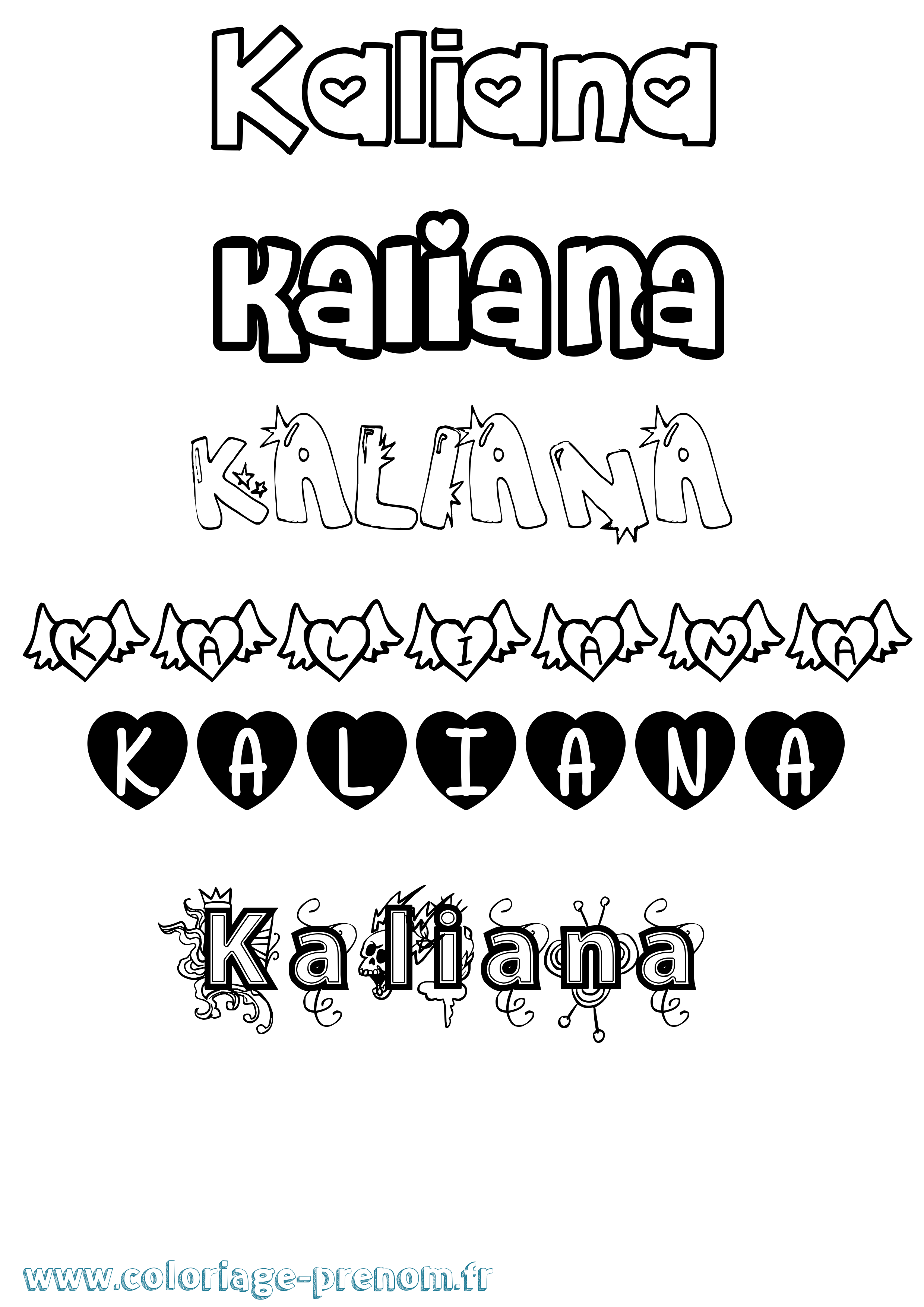 Coloriage prénom Kaliana Girly