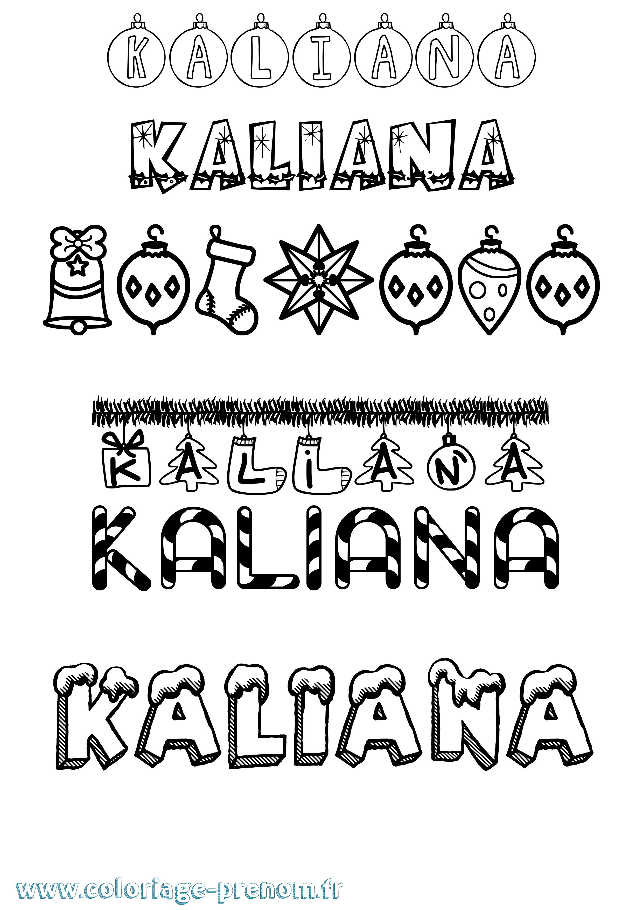 Coloriage prénom Kaliana Noël