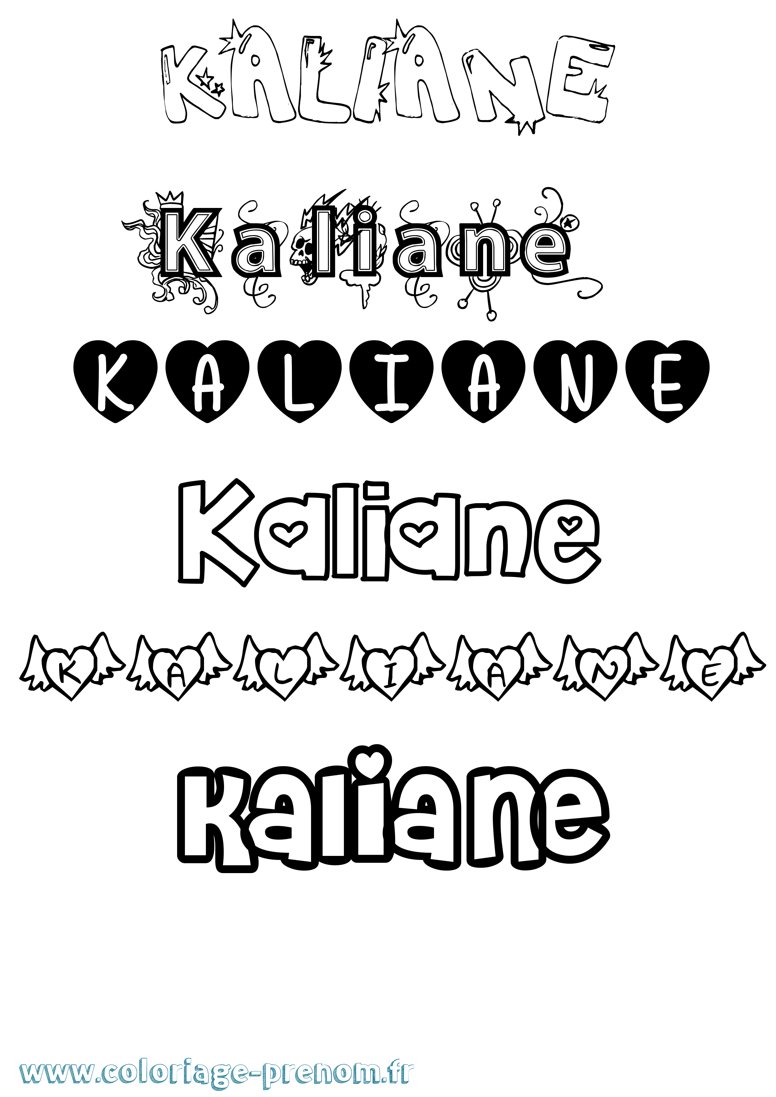 Coloriage prénom Kaliane Girly