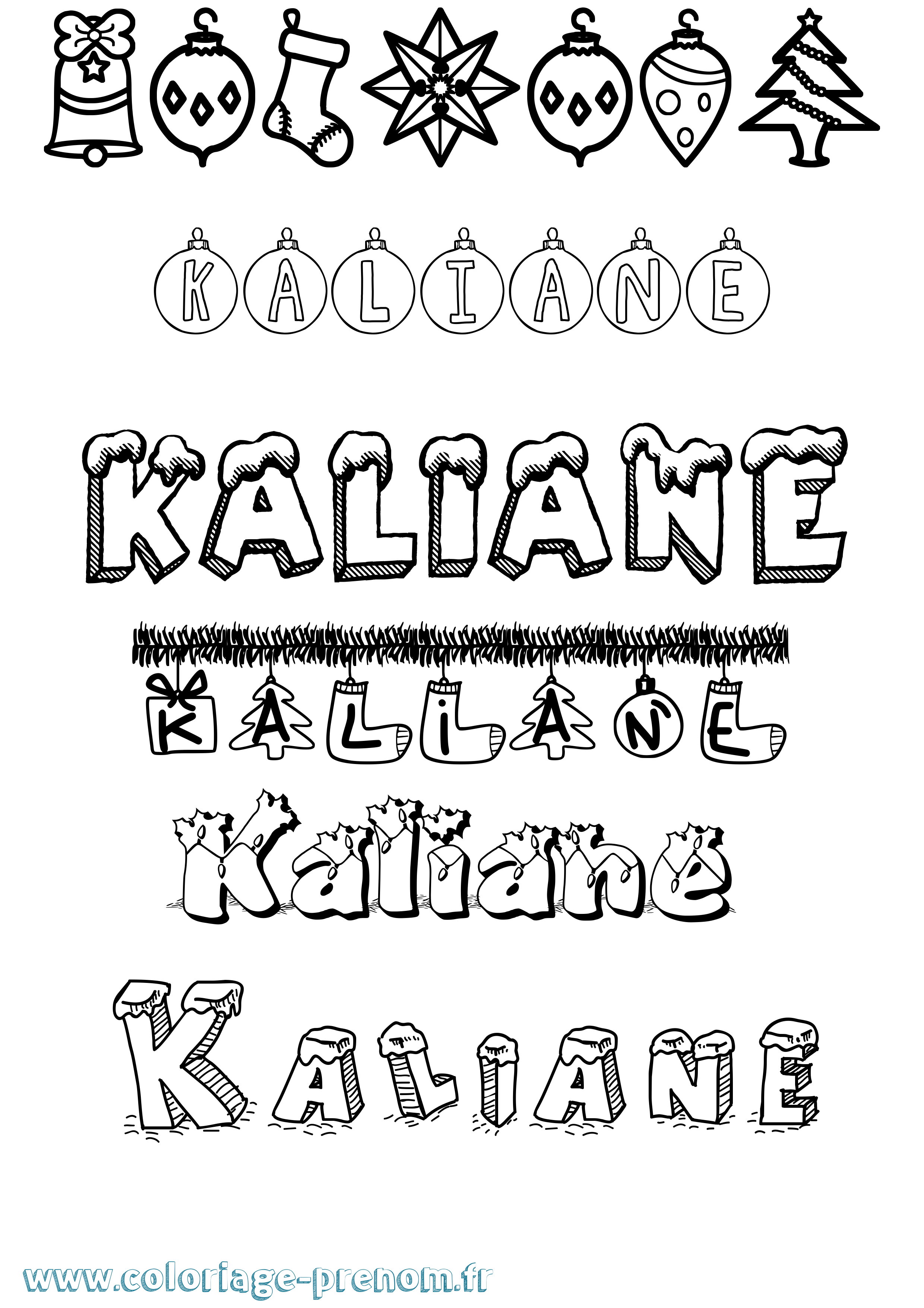 Coloriage prénom Kaliane Noël