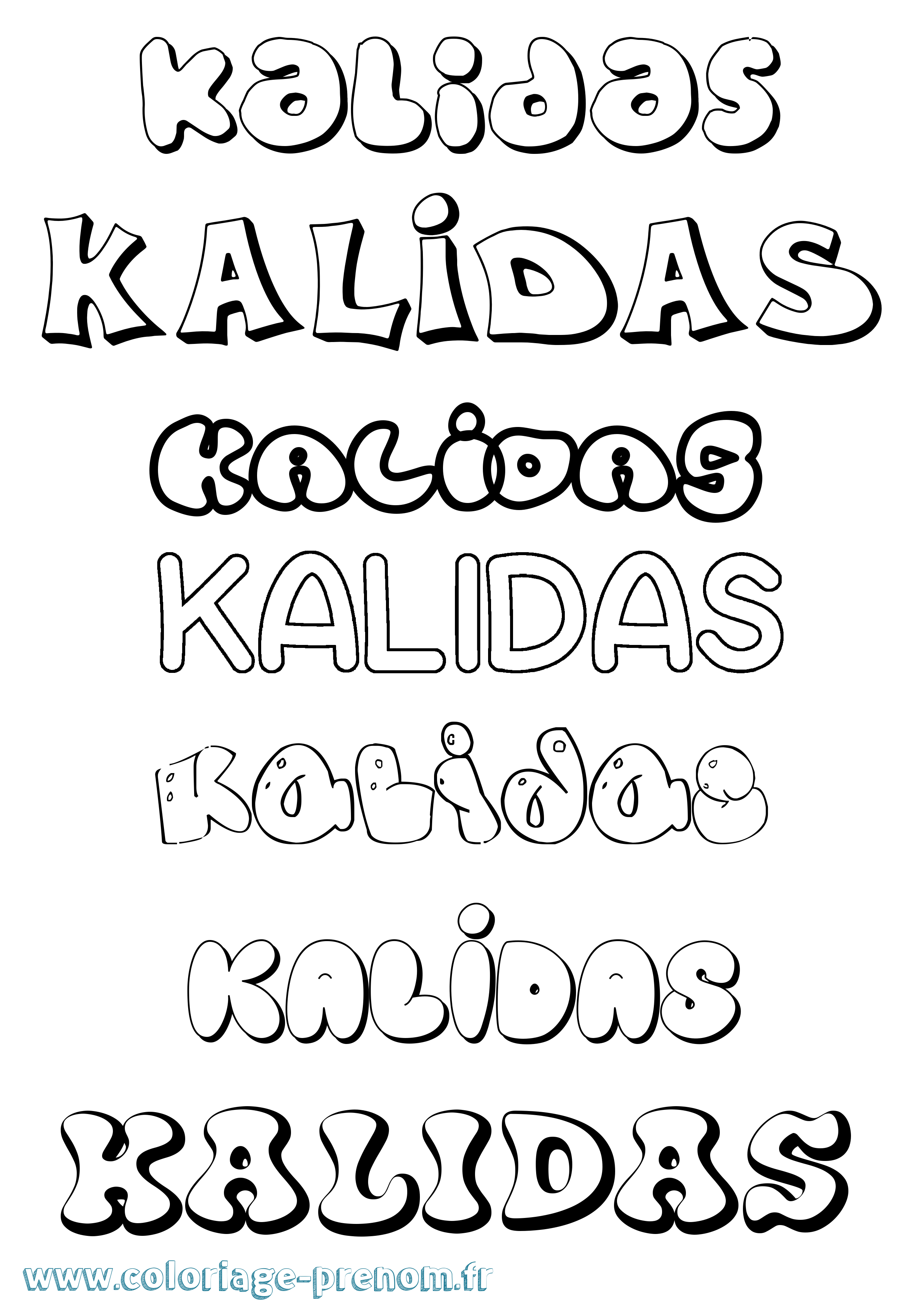 Coloriage prénom Kalidas Bubble