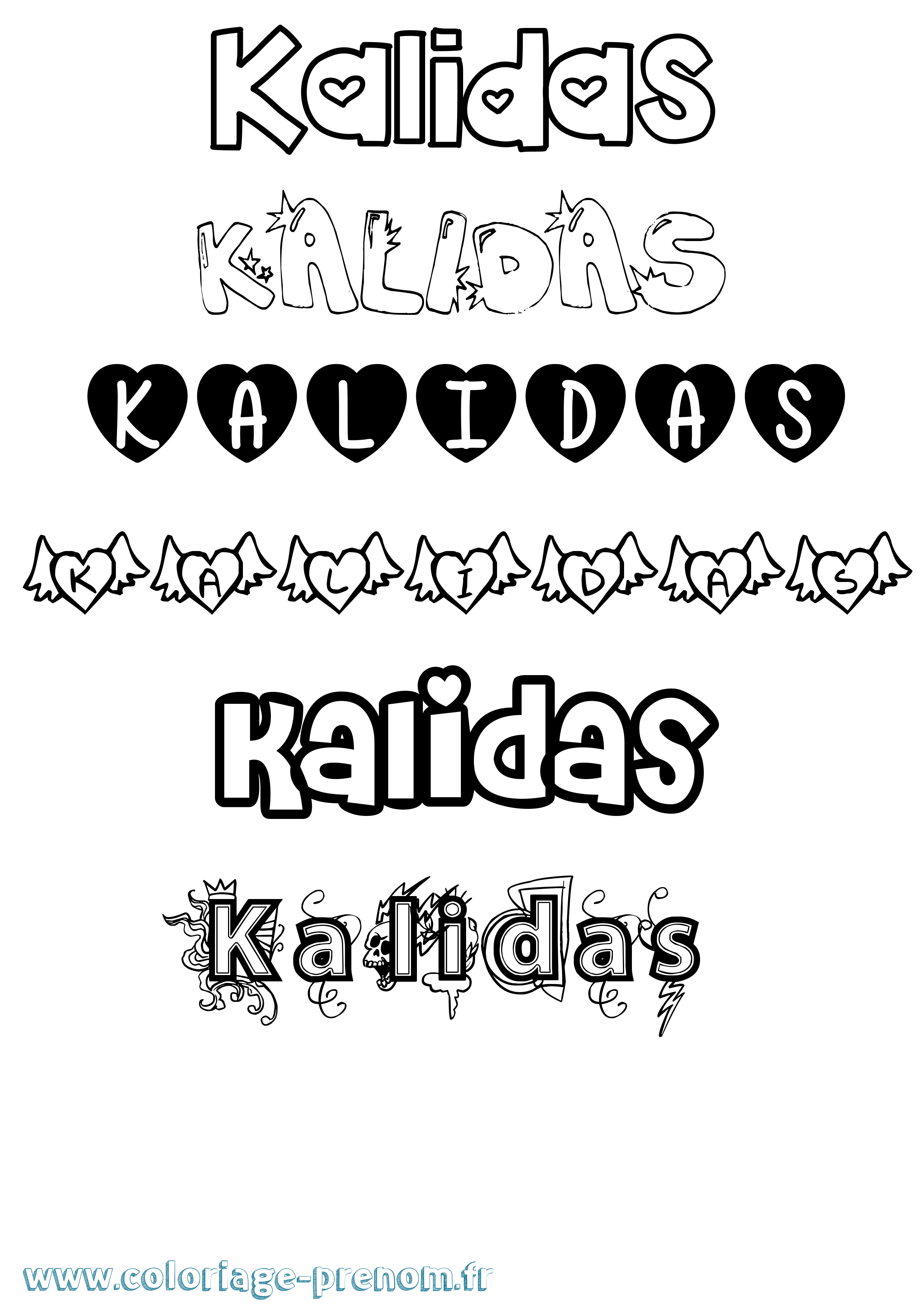 Coloriage prénom Kalidas Girly