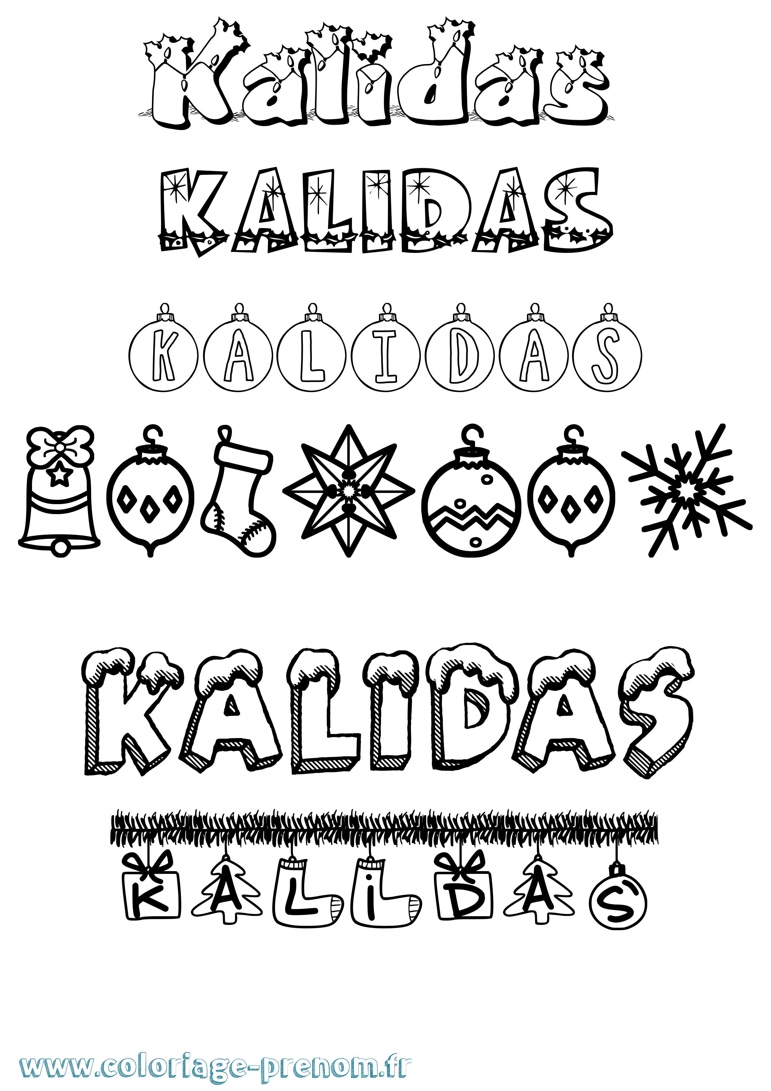 Coloriage prénom Kalidas Noël