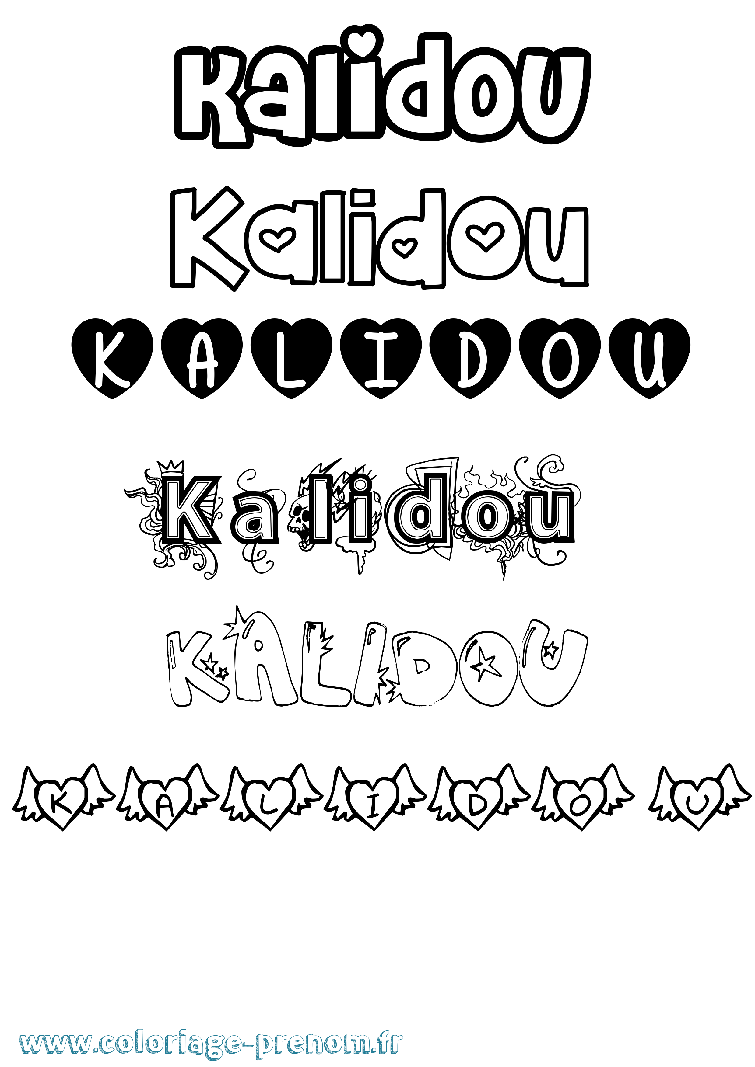 Coloriage Kalidou Girly Coloriage prénom Kalidou Girly
