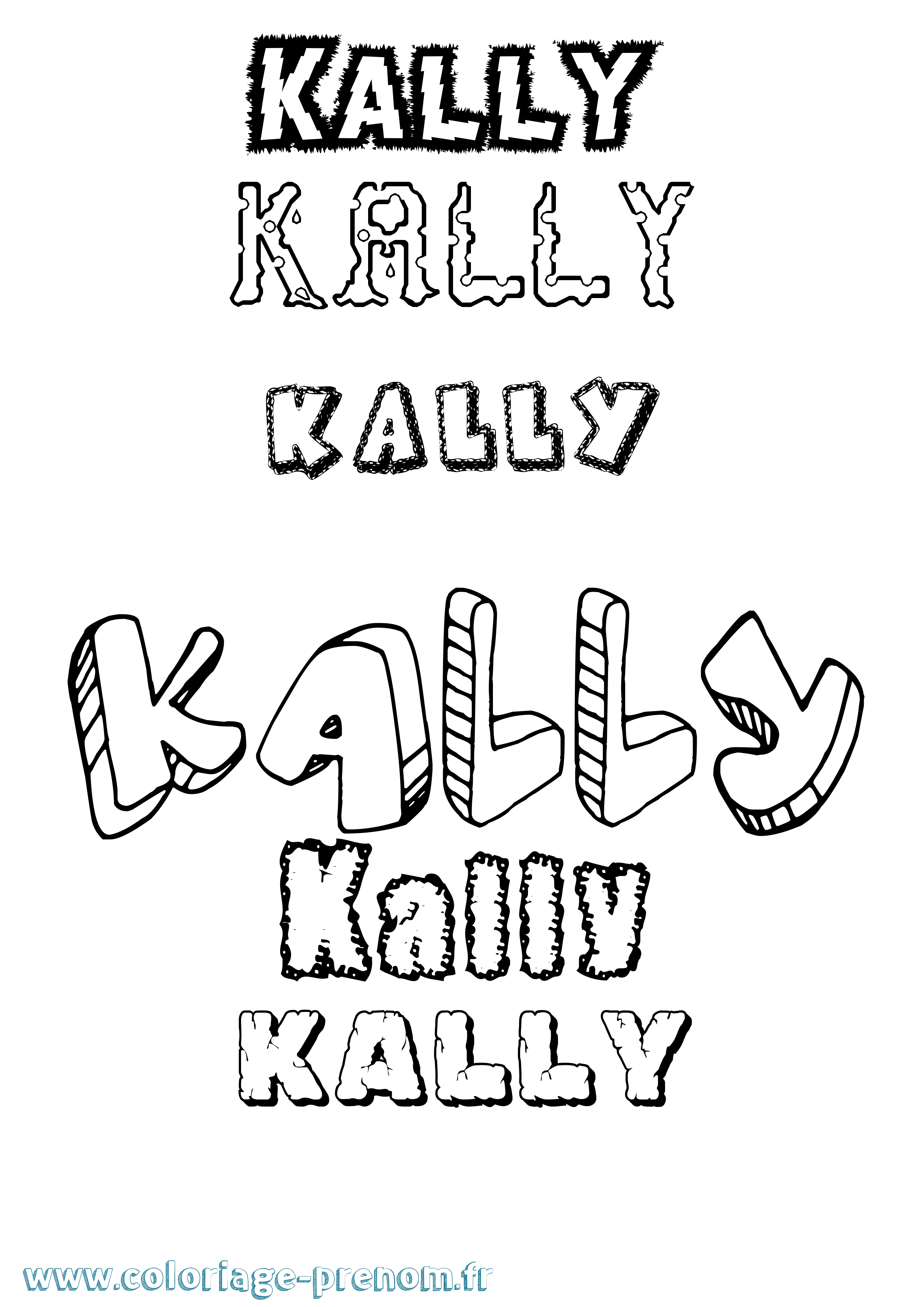 Coloriage prénom Kally Destructuré