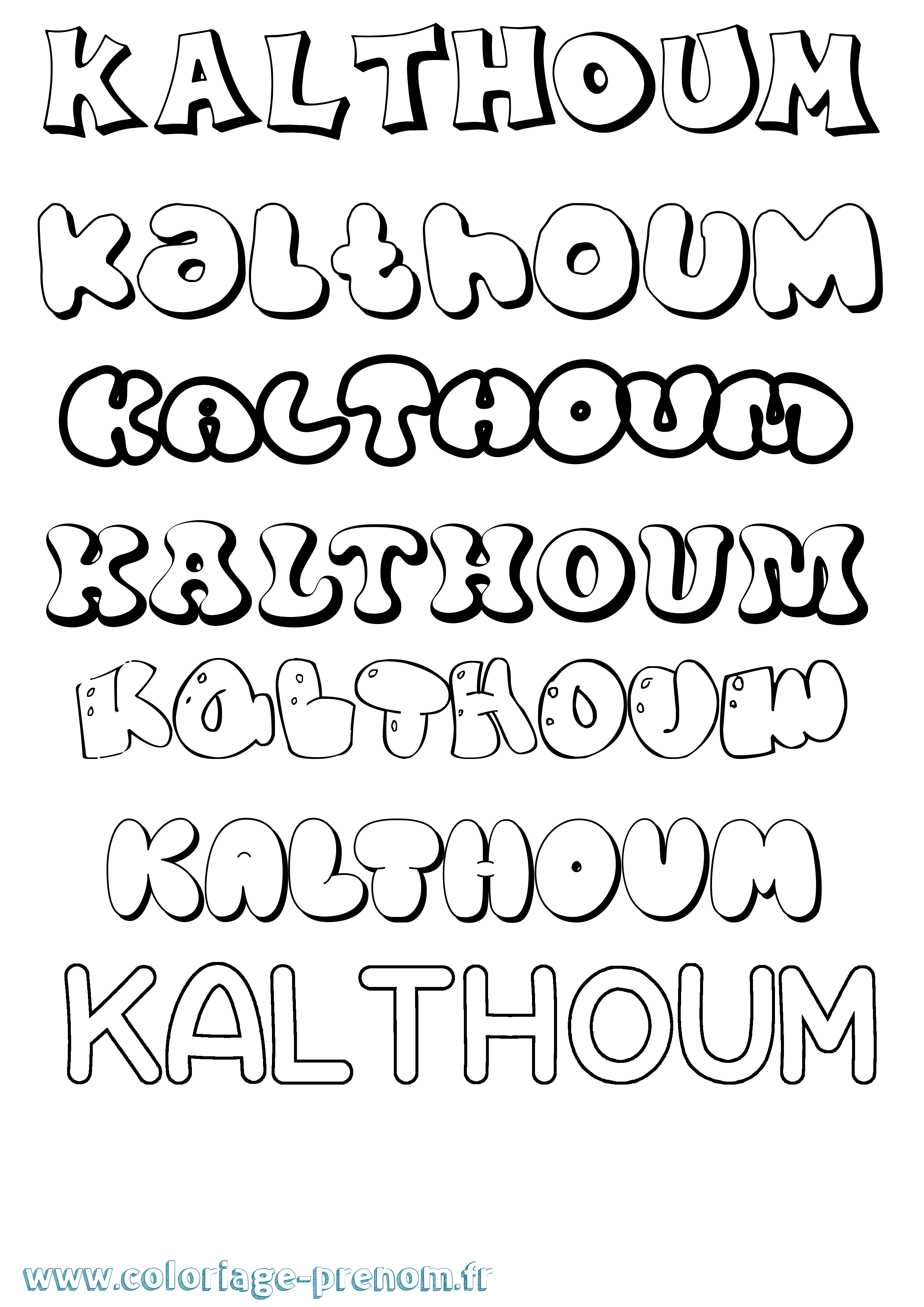 Coloriage prénom Kalthoum Bubble