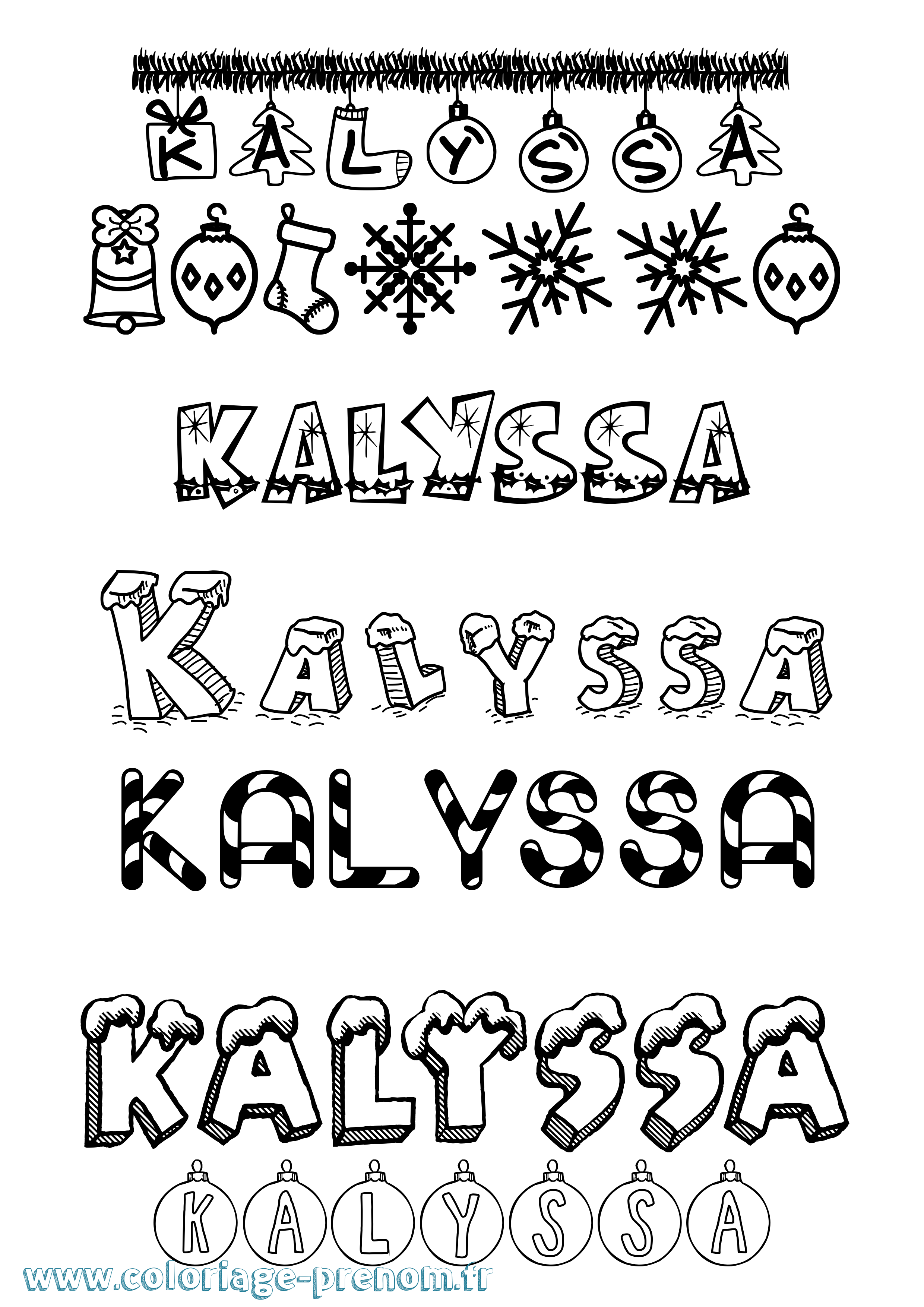Coloriage Kalyssa Noël Coloriage prénom Kalyssa Noël