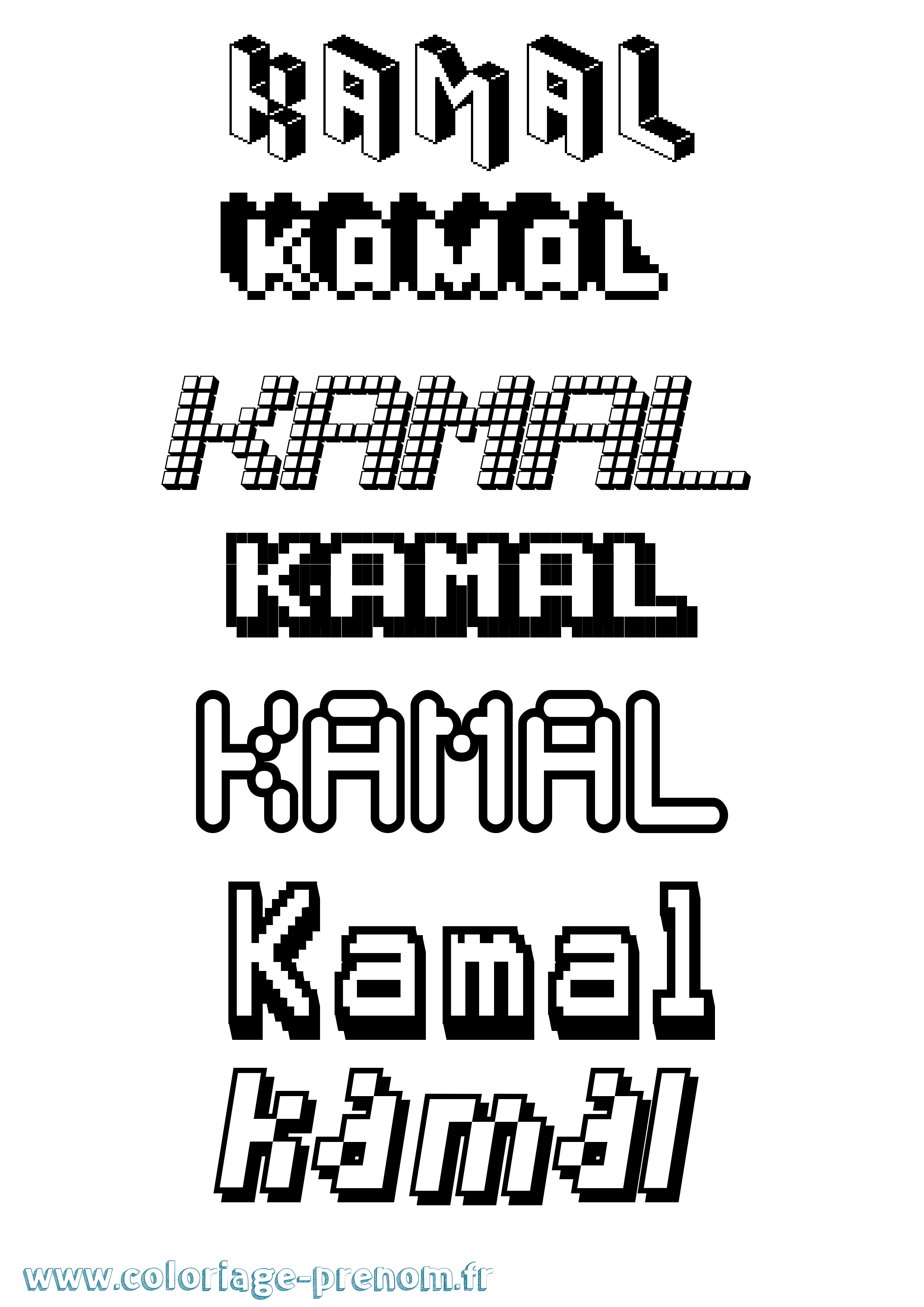 Coloriage prénom Kamal Pixel