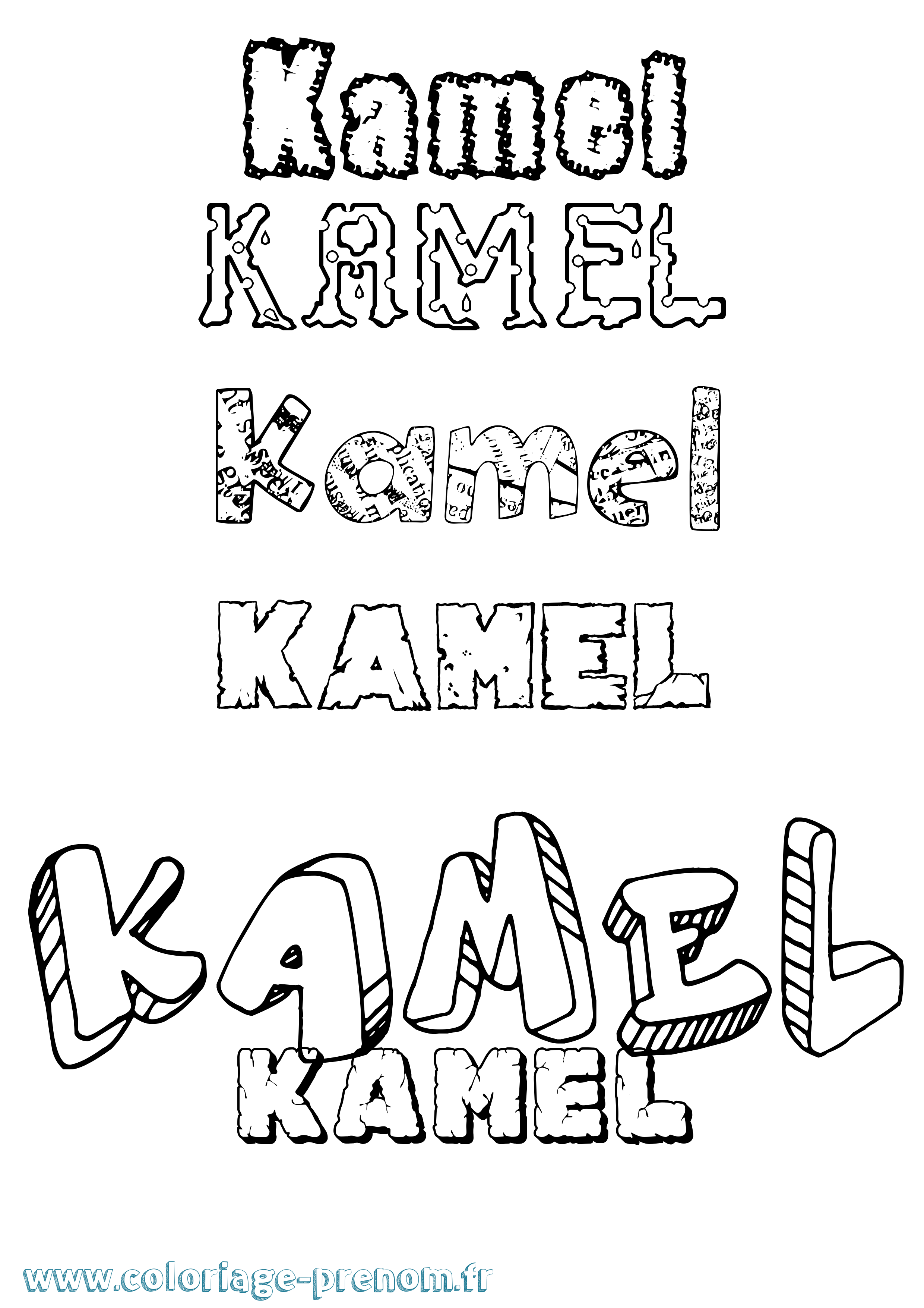 Coloriage prénom Kamel Destructuré