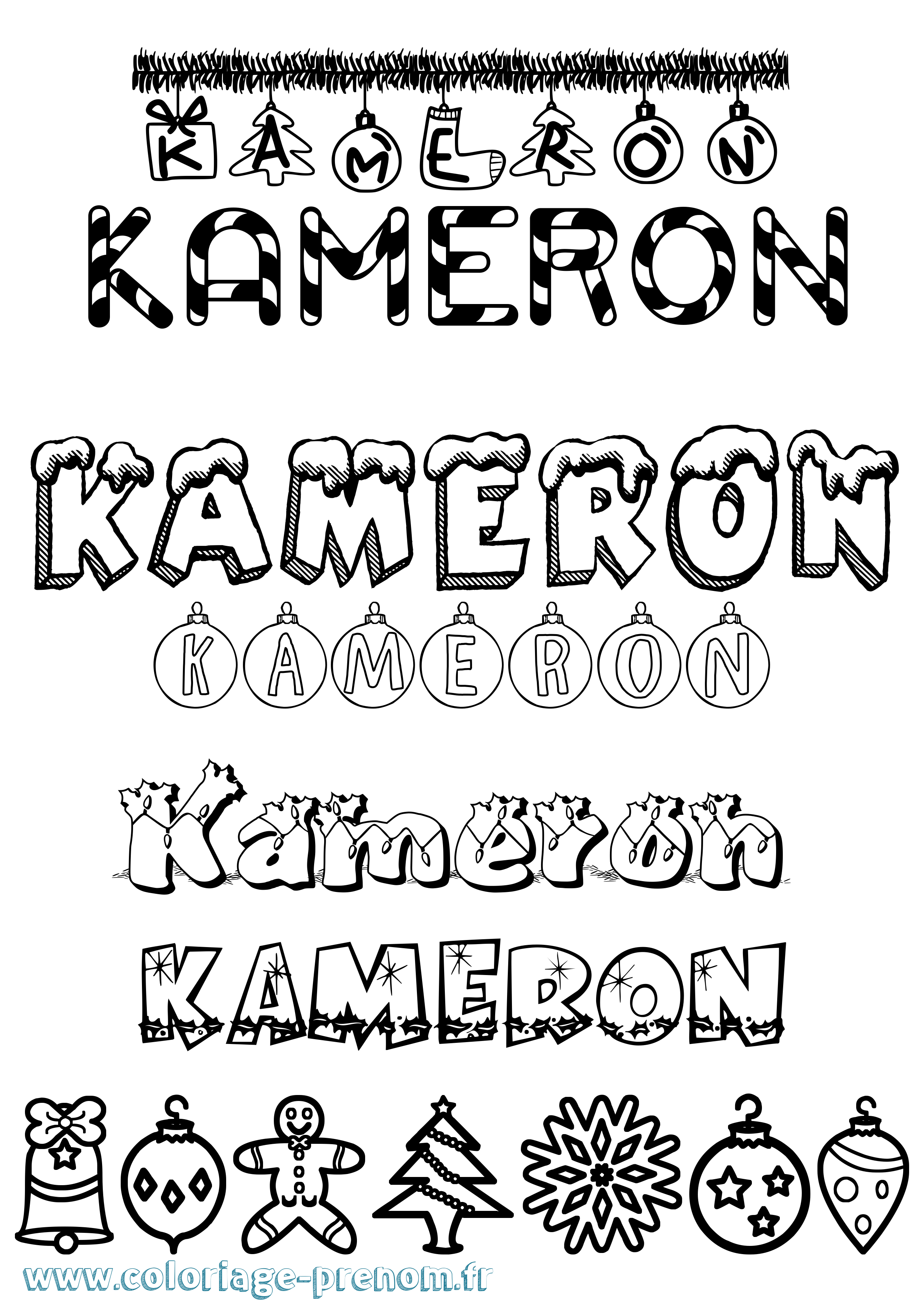 Coloriage Kameron Noël Coloriage prénom Kameron Noël