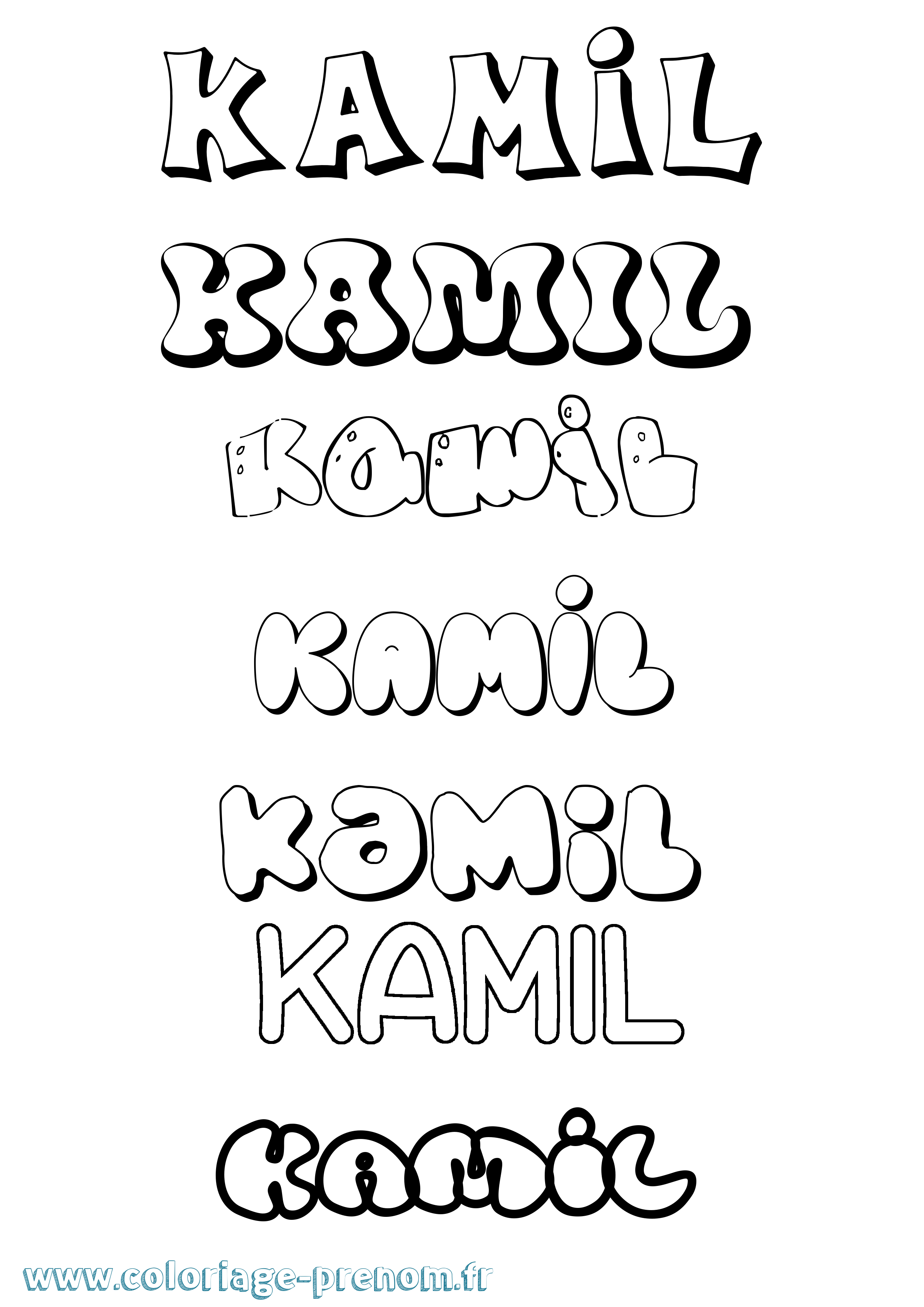 Coloriage prénom Kamil Bubble