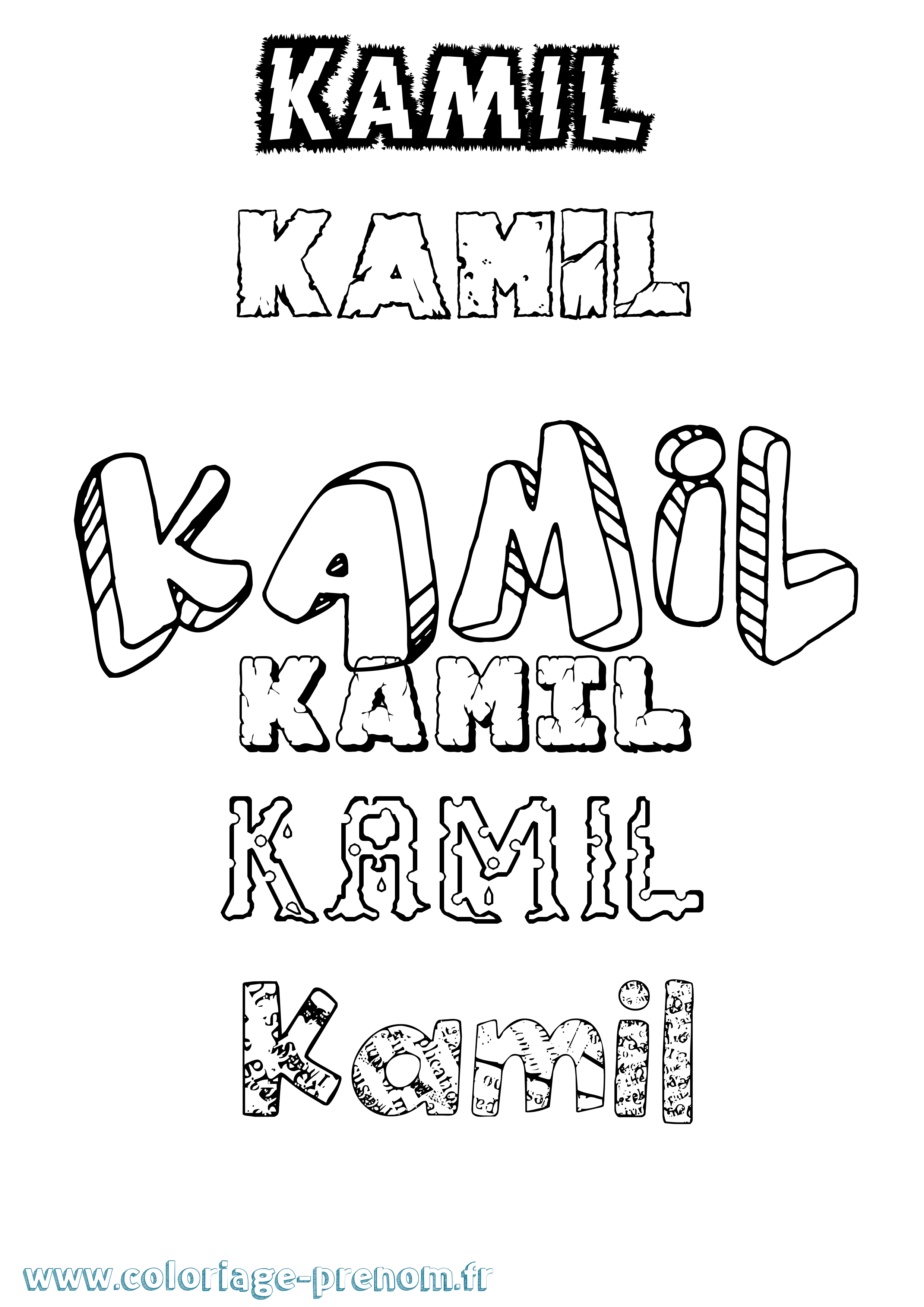 Coloriage prénom Kamil Destructuré