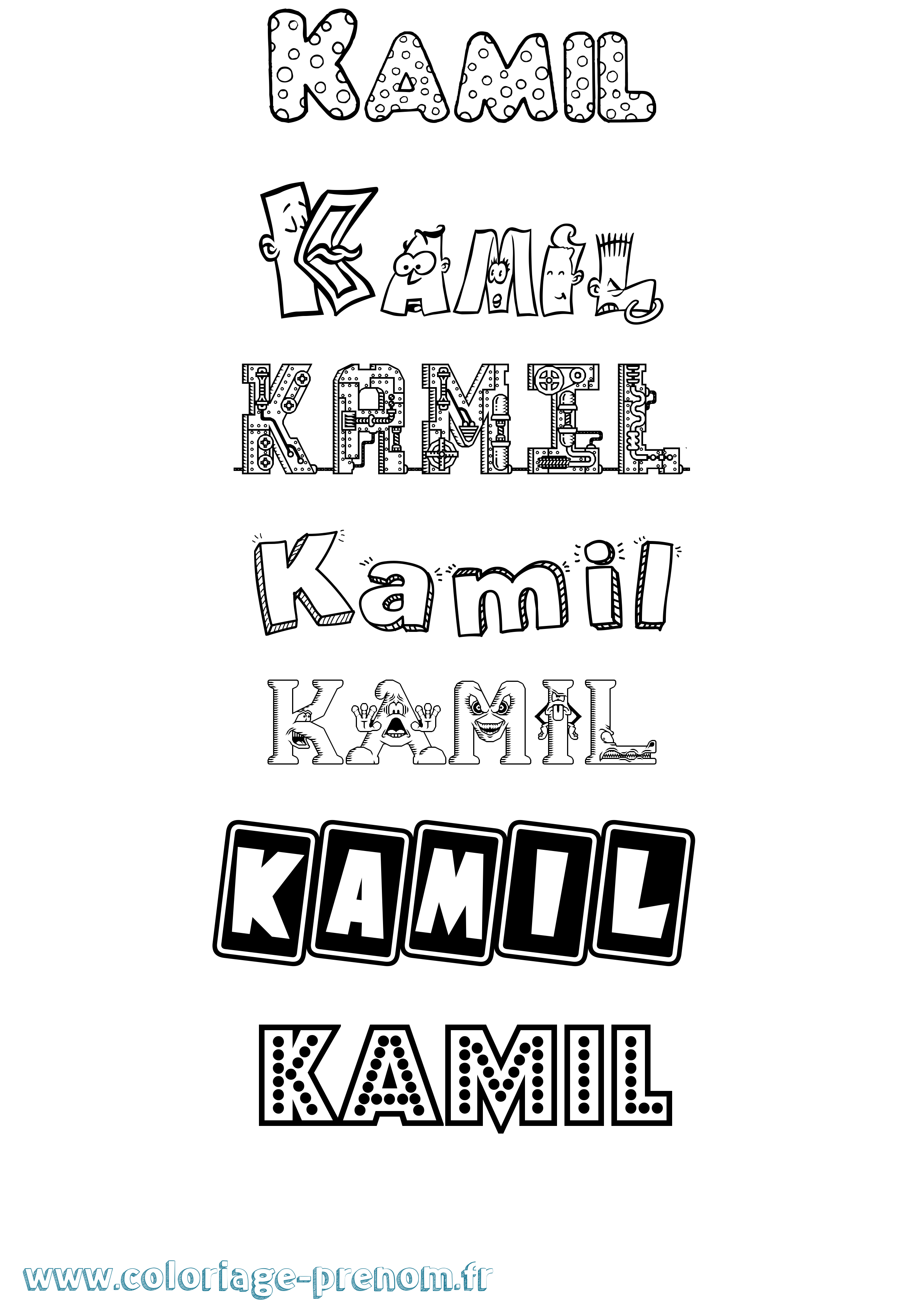 Coloriage prénom Kamil Fun