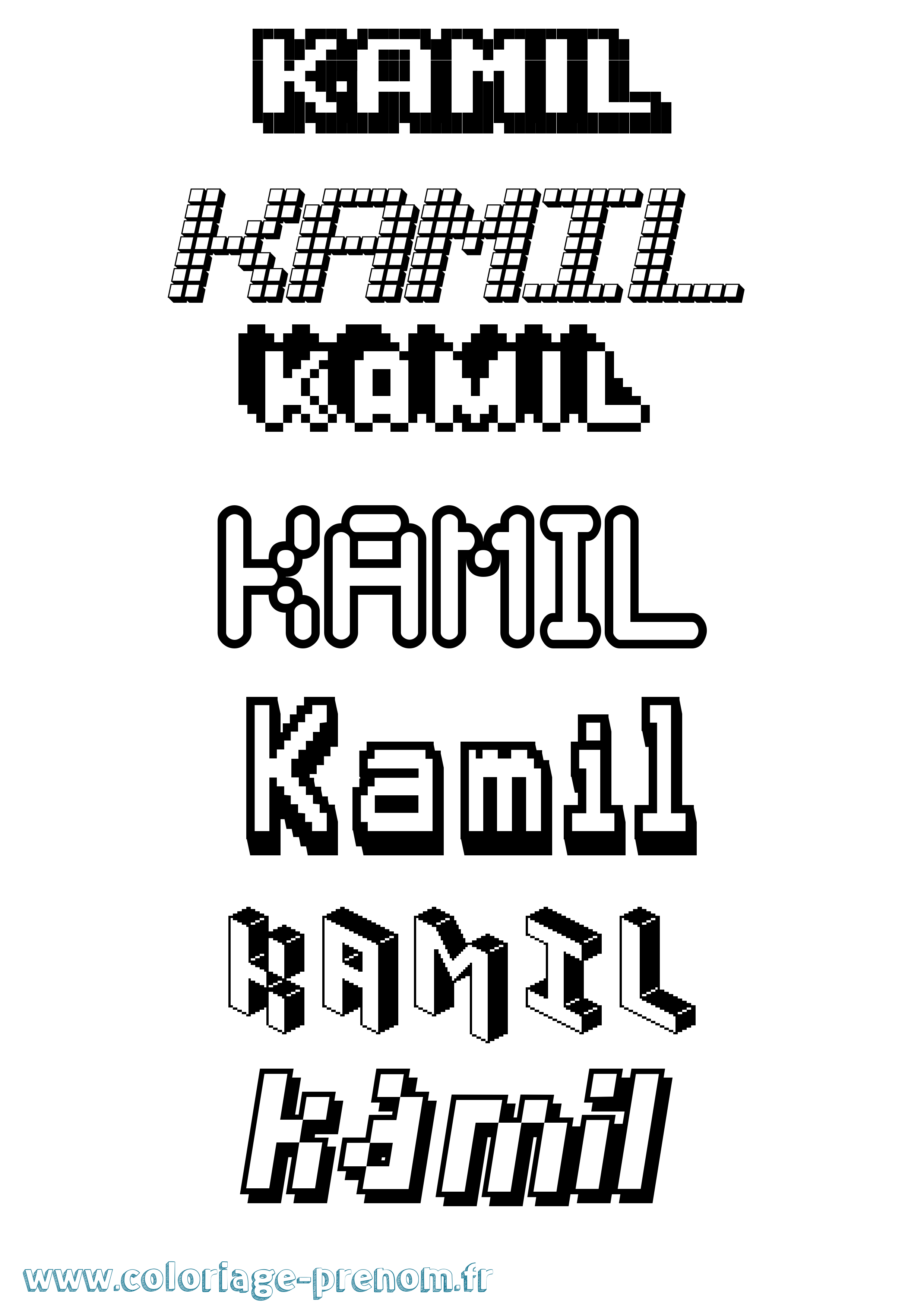 Coloriage prénom Kamil Pixel