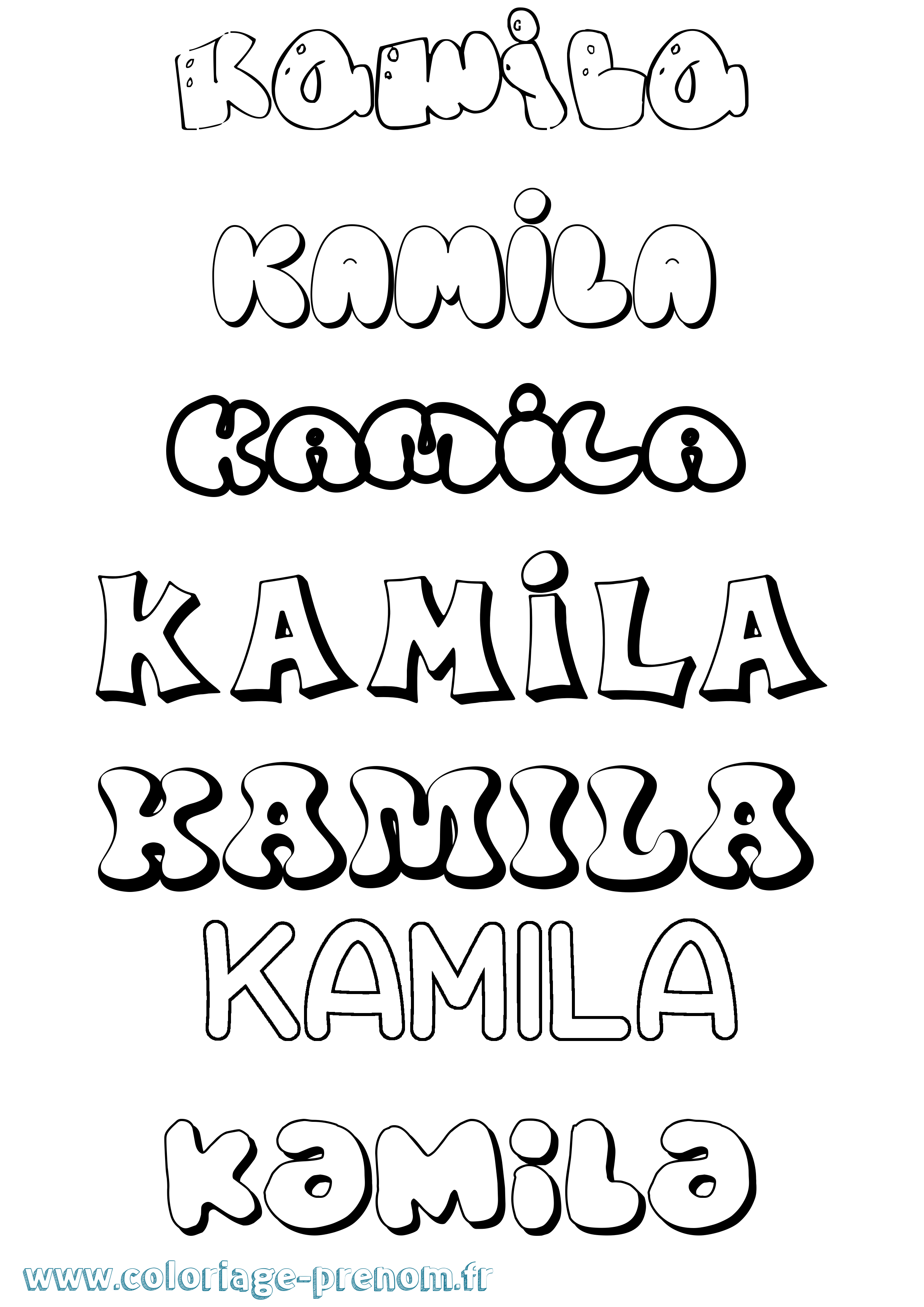 Coloriage prénom Kamila Bubble