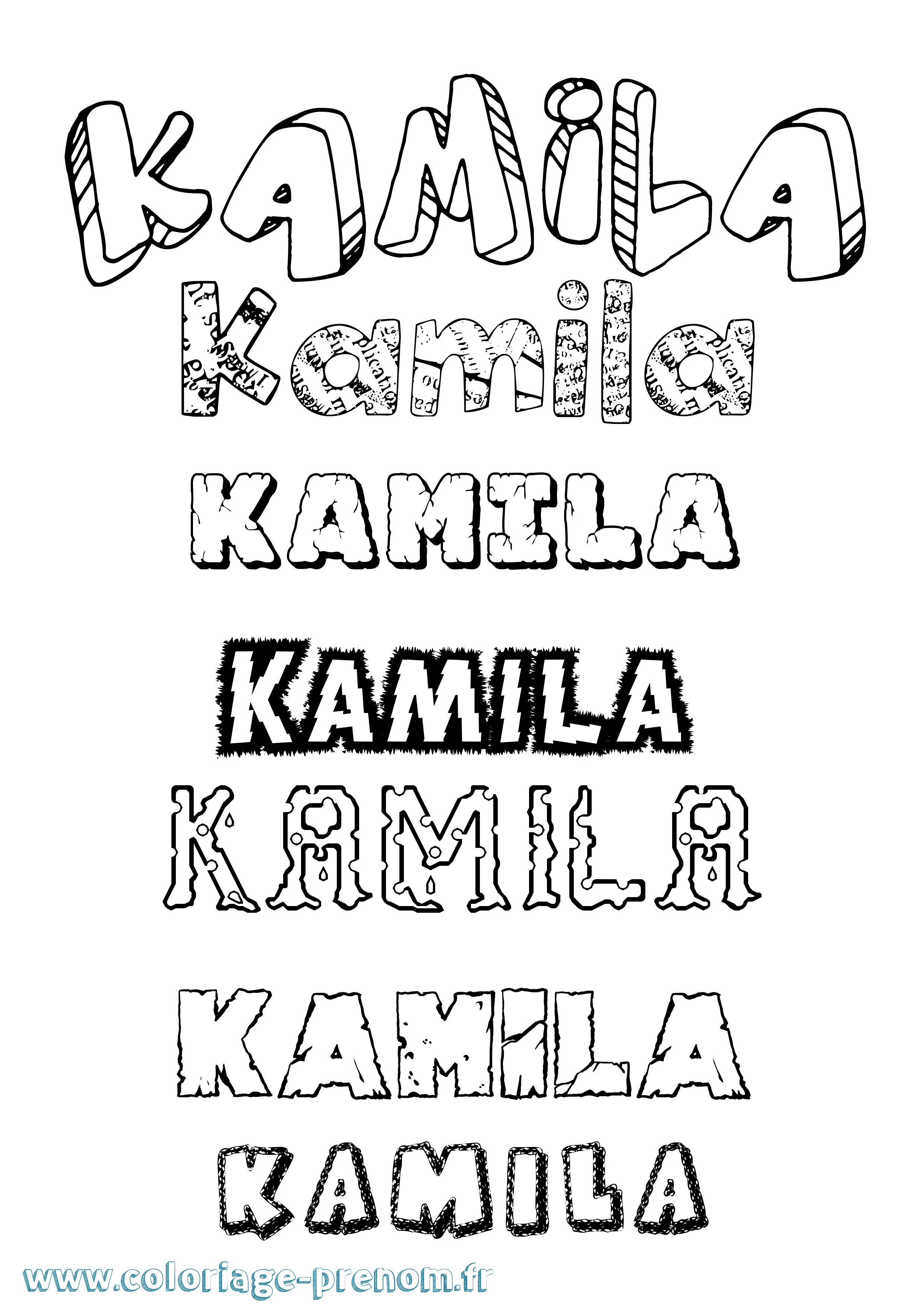 Coloriage prénom Kamila Destructuré