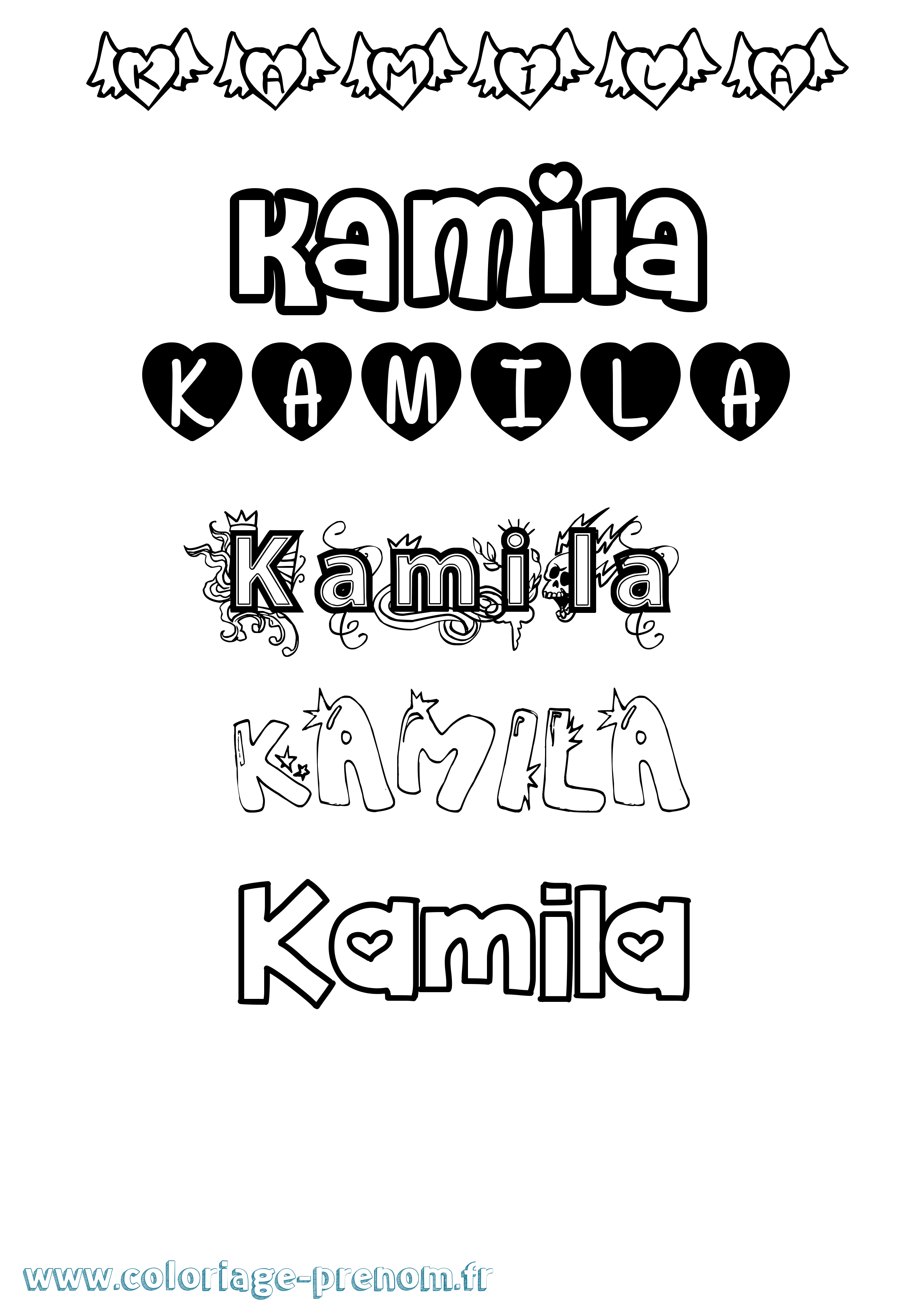Coloriage prénom Kamila Girly