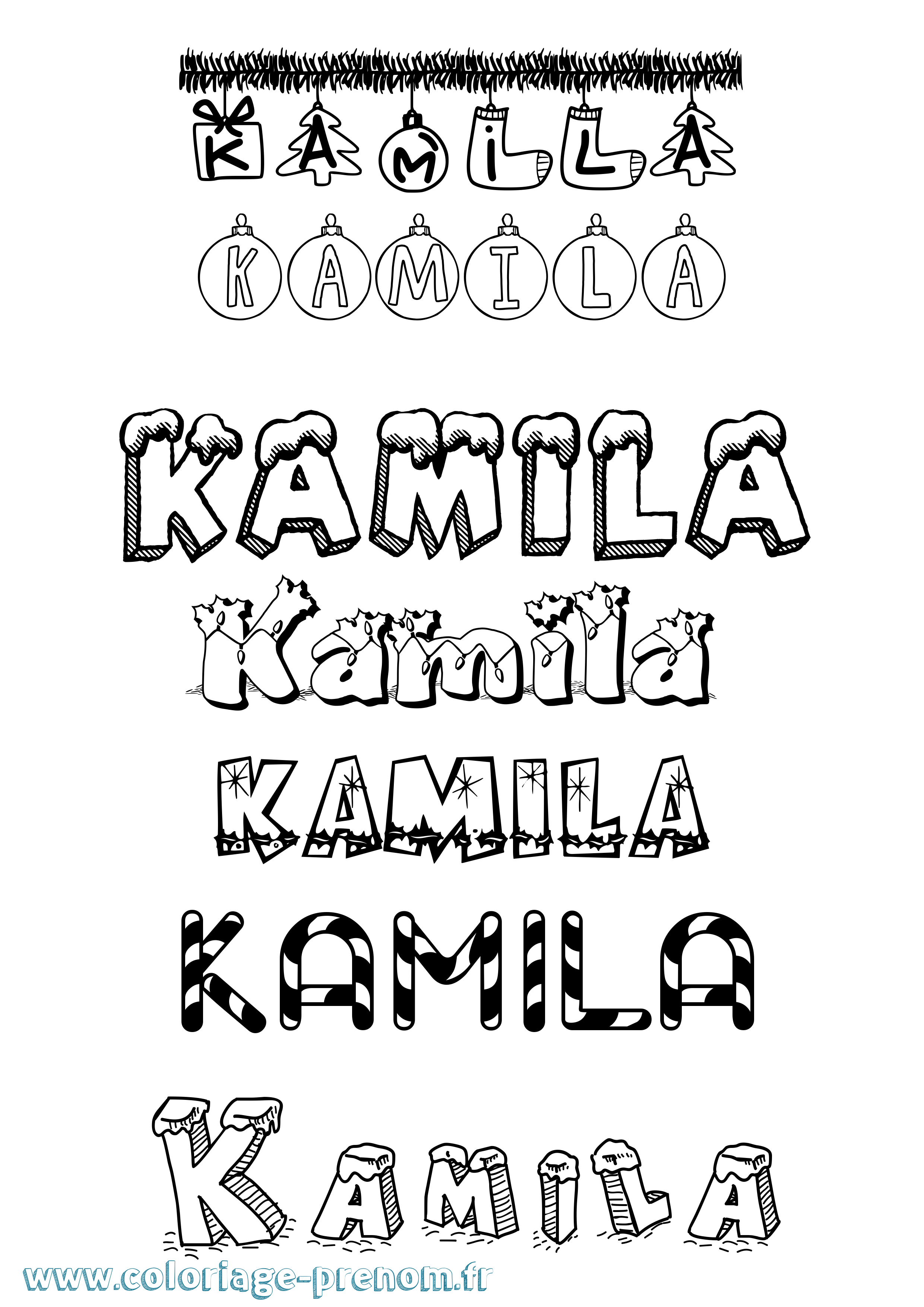 Coloriage prénom Kamila Noël