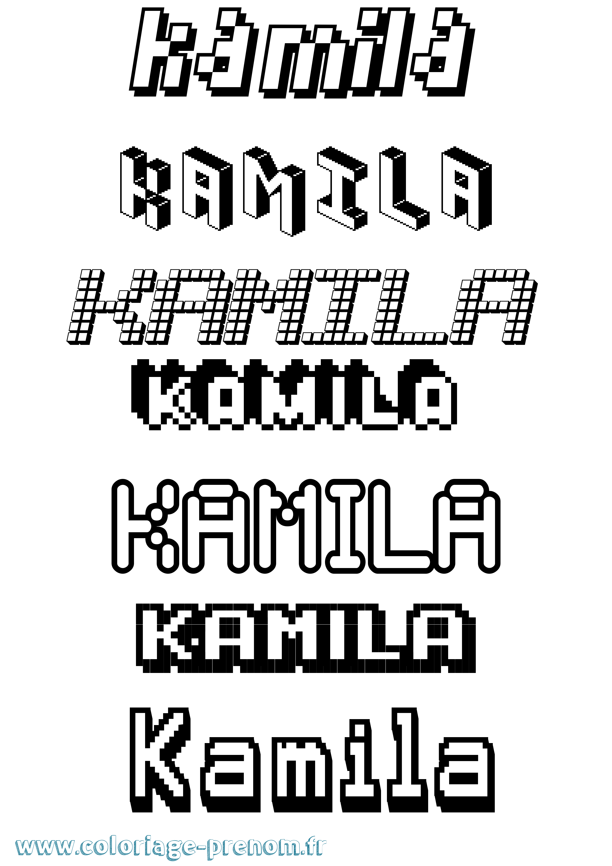 Coloriage prénom Kamila Pixel
