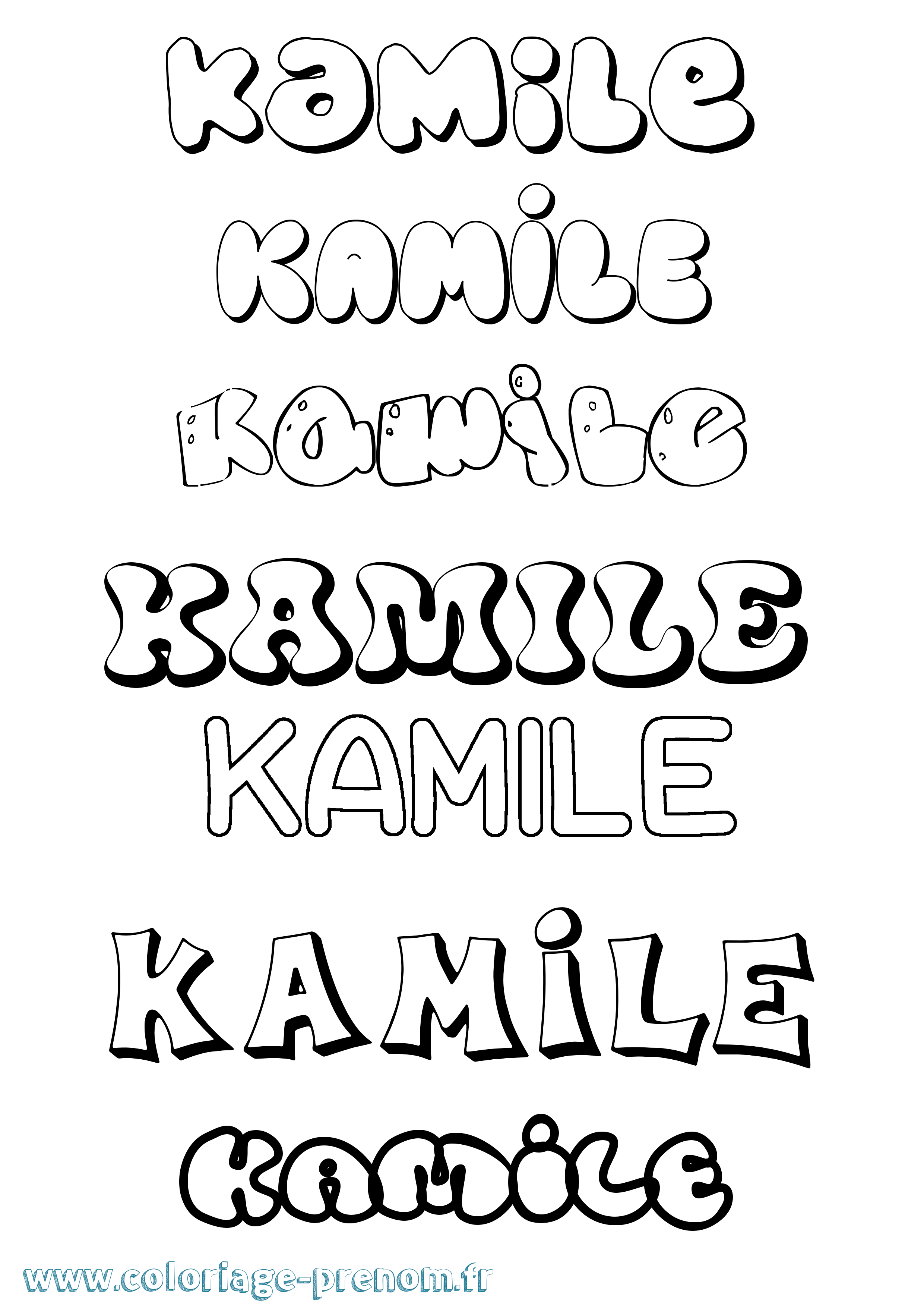 Coloriage prénom Kamile Bubble