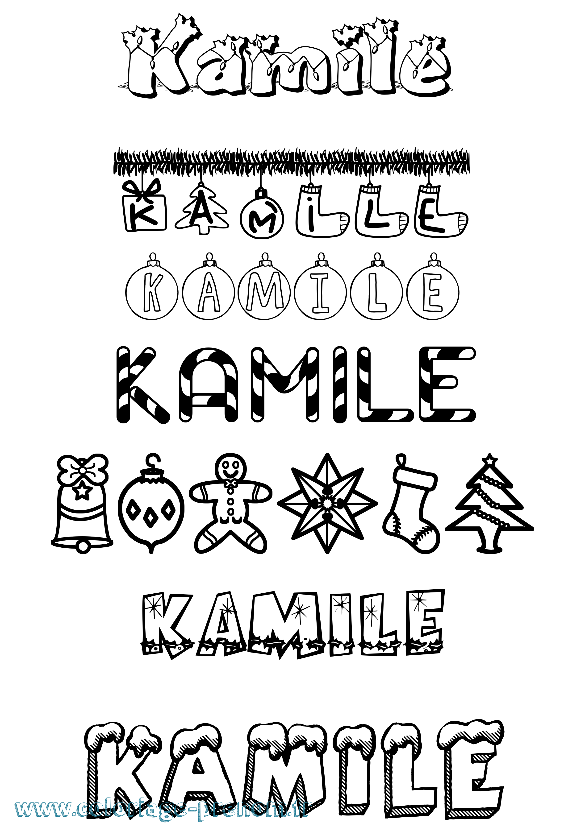 Coloriage prénom Kamile Noël