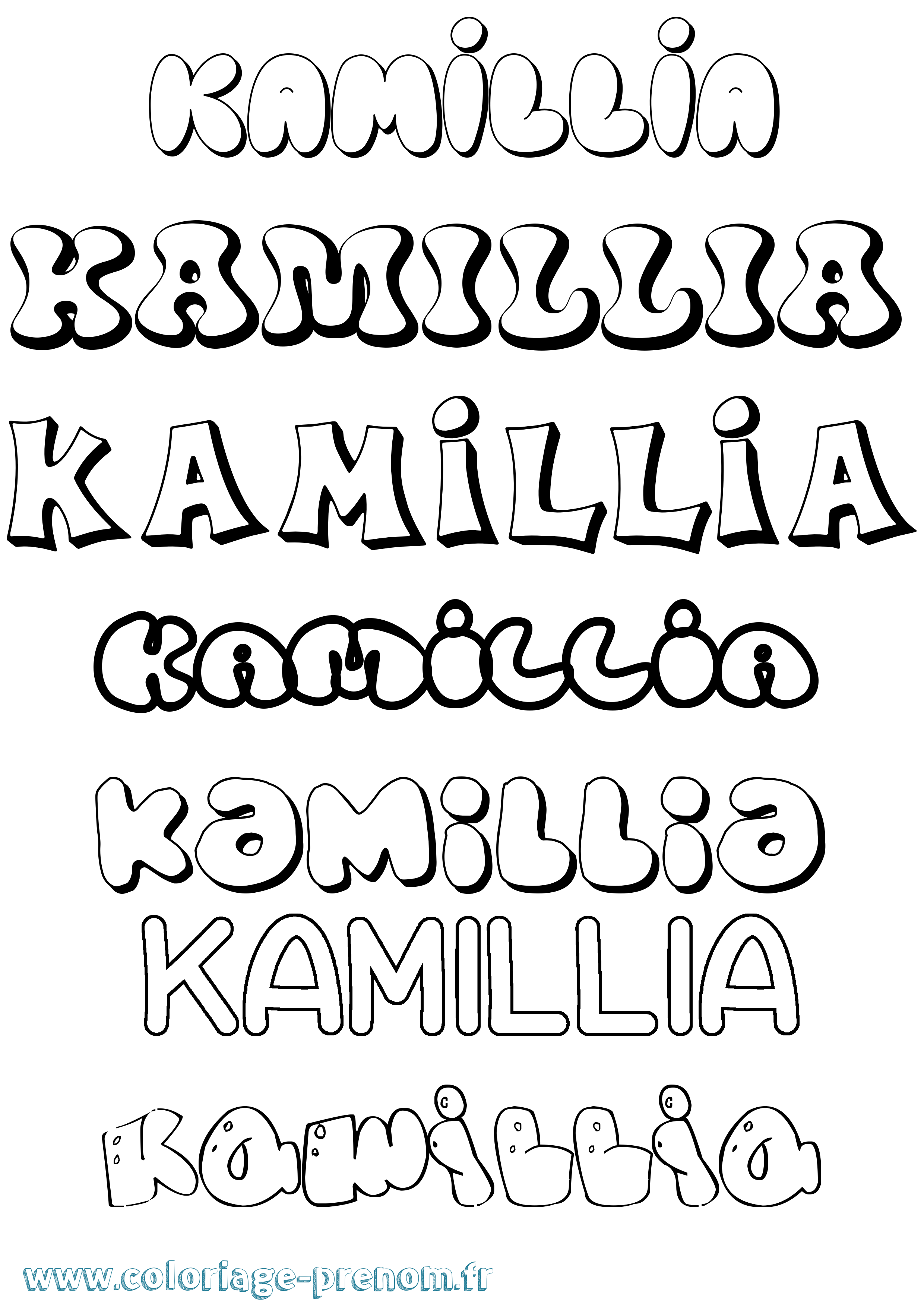 Coloriage prénom Kamillia Bubble